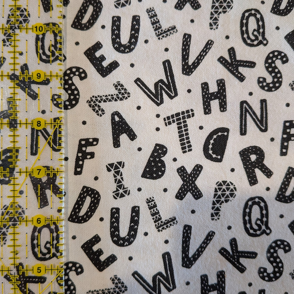 3 Wishes Fabric ~ BLACK LETTERS ~ FLANNEL ~ Black and White ~ Sold by the 1/2 Yard