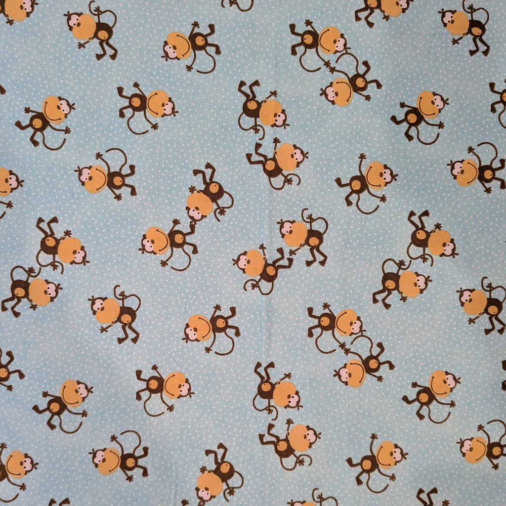 A.E. Nathan ~ TOSSED MONKEYS ~ FLANNEL ~ Aqua ~ Sold by the 1/2 Yard