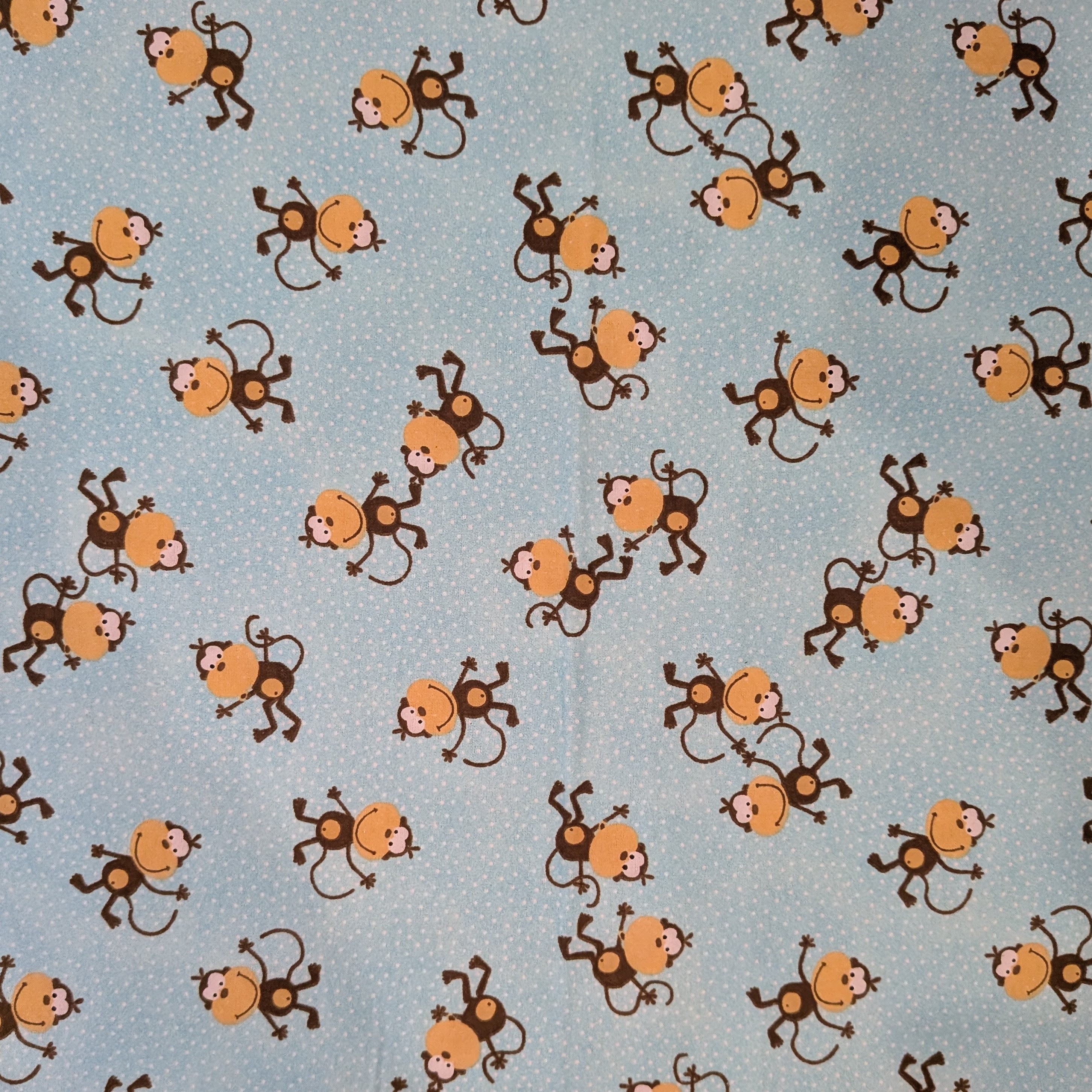 A.E. Nathan ~ TOSSED MONKEYS ~ FLANNEL ~ Aqua ~ Sold by the 1/2 Yard