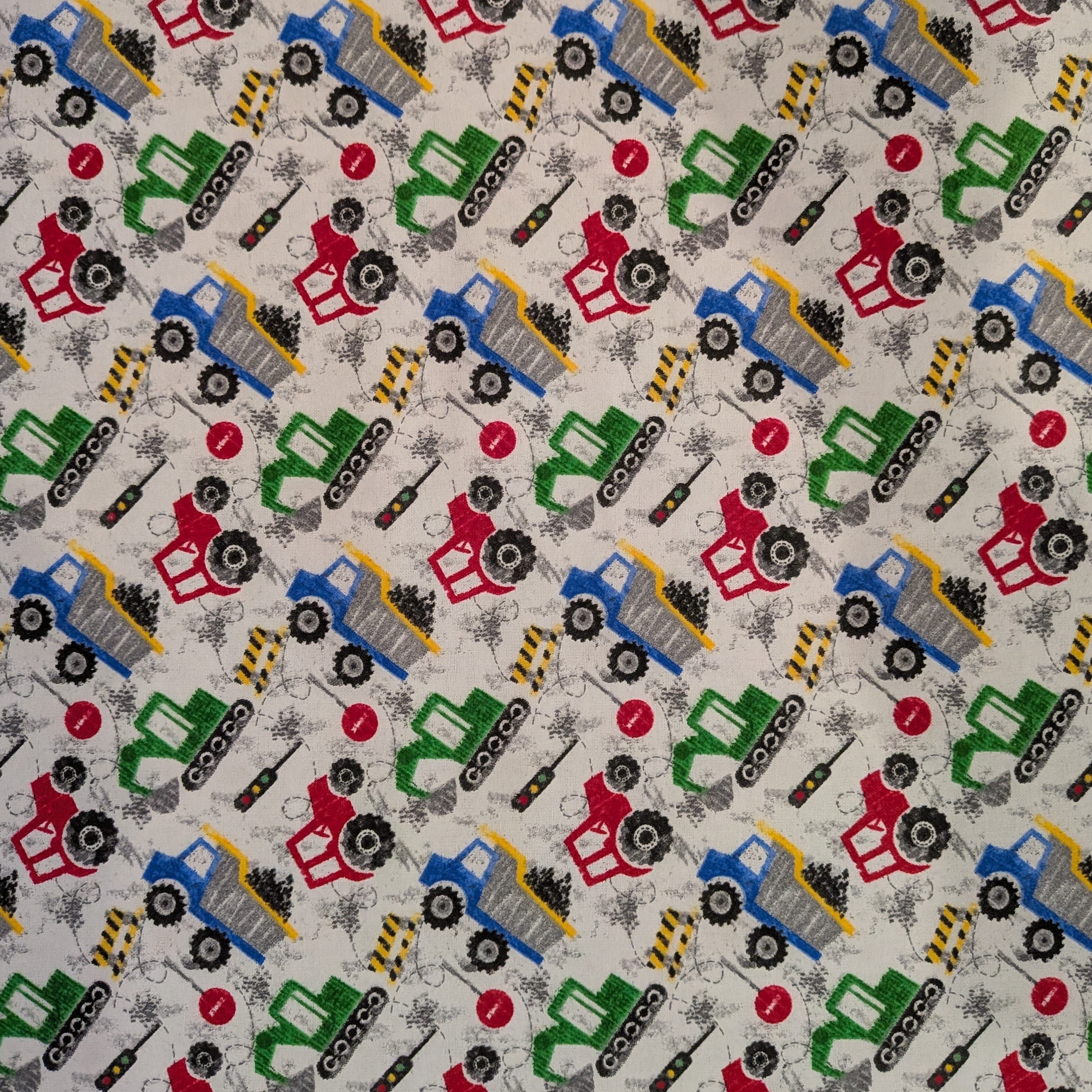 A.E. Nathan ~ CONSTRUCTION EQUIPMENT ~ FLANNEL ~ Gray ~ Sold by the 1/2 Yard