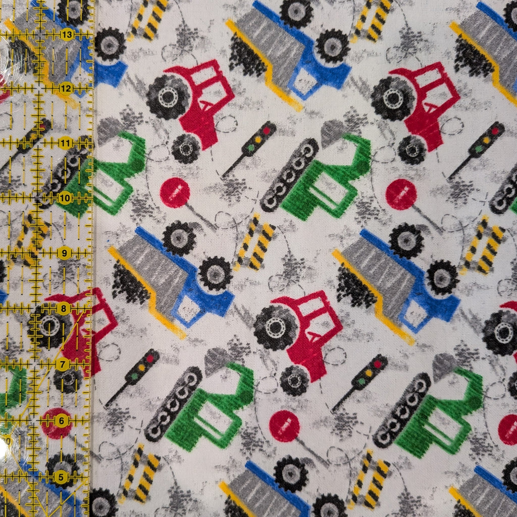 A.E. Nathan ~ CONSTRUCTION EQUIPMENT ~ FLANNEL ~ Gray ~ Sold by the 1/2 Yard