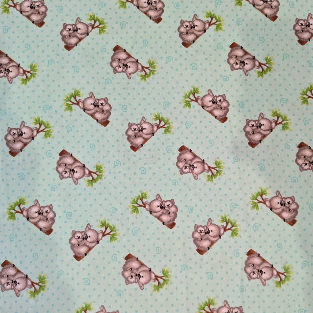 A.E. Nathan ~ KOALA BEARS ~ FLANNEL ~ Pastel Green ~ Sold by the 1/2 Yard