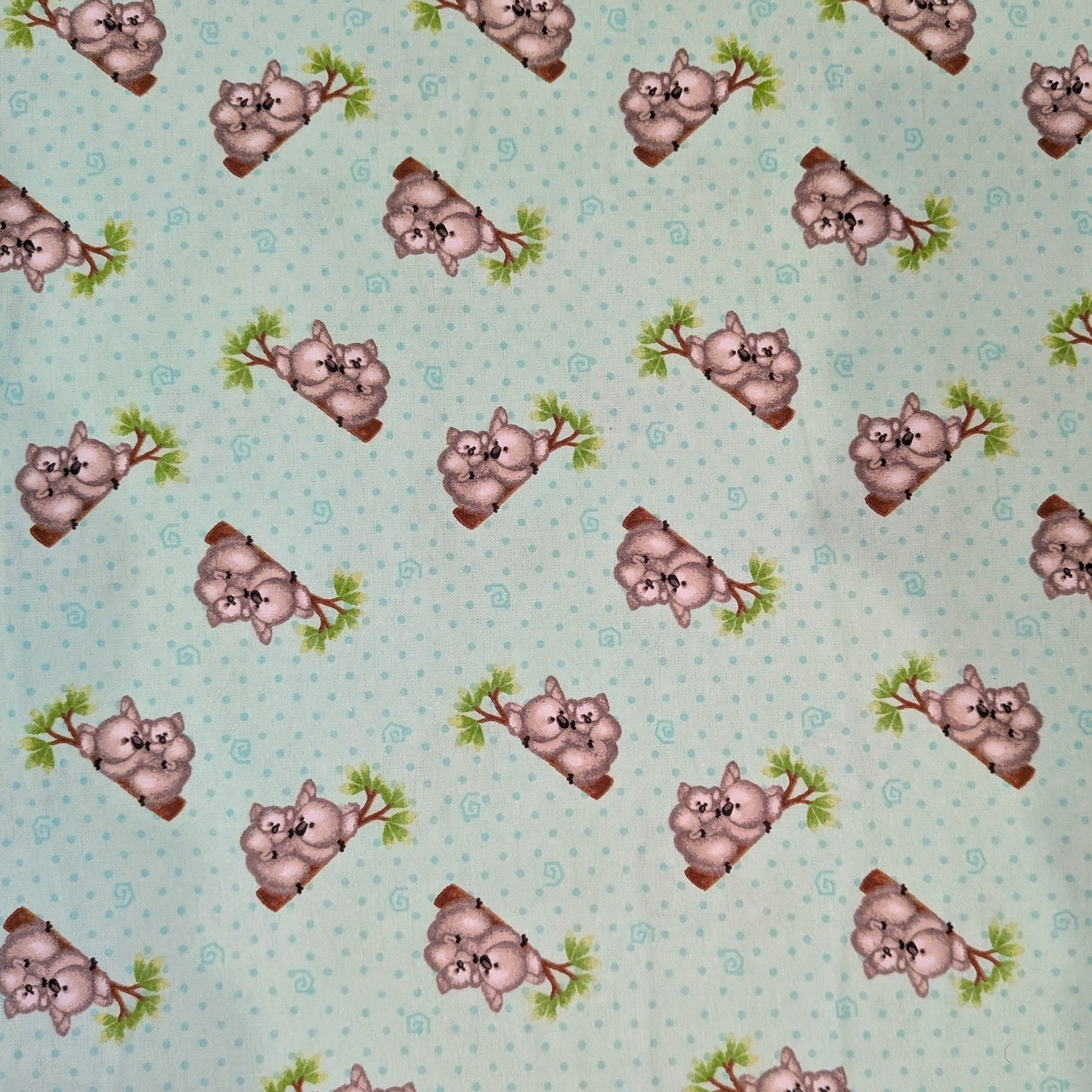 A.E. Nathan ~ KOALA BEARS ~ FLANNEL ~ Pastel Green ~ Sold by the 1/2 Yard