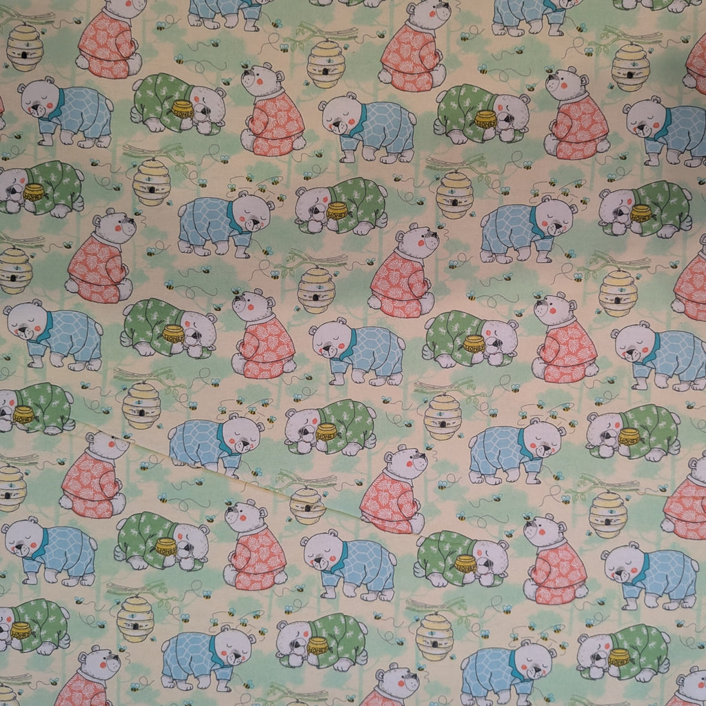 A.E. Nathan ~ SLEEPY BEAR ~ FLANNEL ~ Yellow ~ Sold by the 1/2 Yard