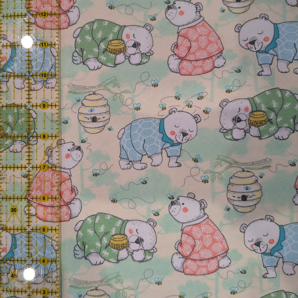 A.E. Nathan ~ SLEEPY BEAR ~ FLANNEL ~ Yellow ~ Sold by the 1/2 Yard