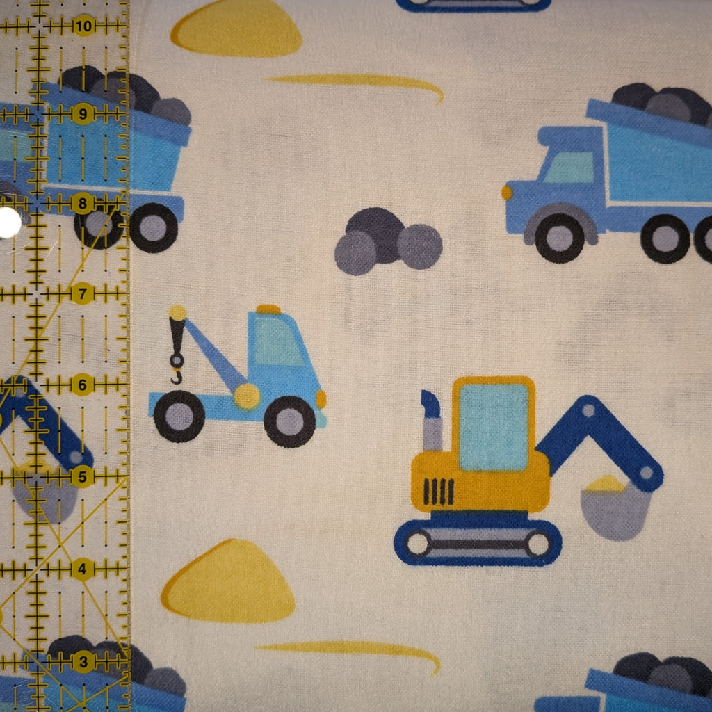David Textiles ~ BABY CONSTRUCTION ~ FLANNEL ~ Blue ~ Sold by the 1/2 Yard