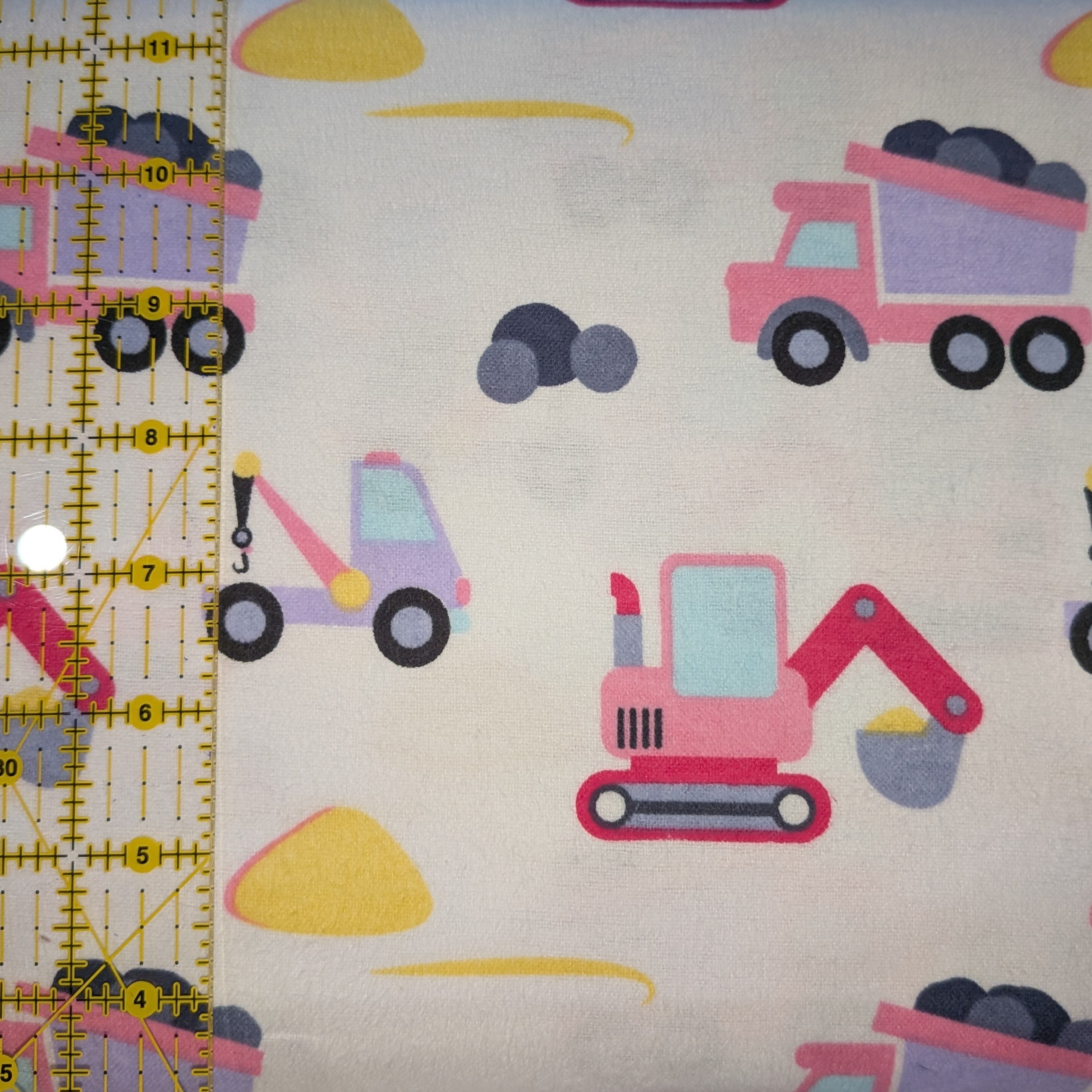 David Textiles ~ BABY CONSTRUCTION ~ FLANNEL ~ Pink ~ Sold by the 1/2 Yard