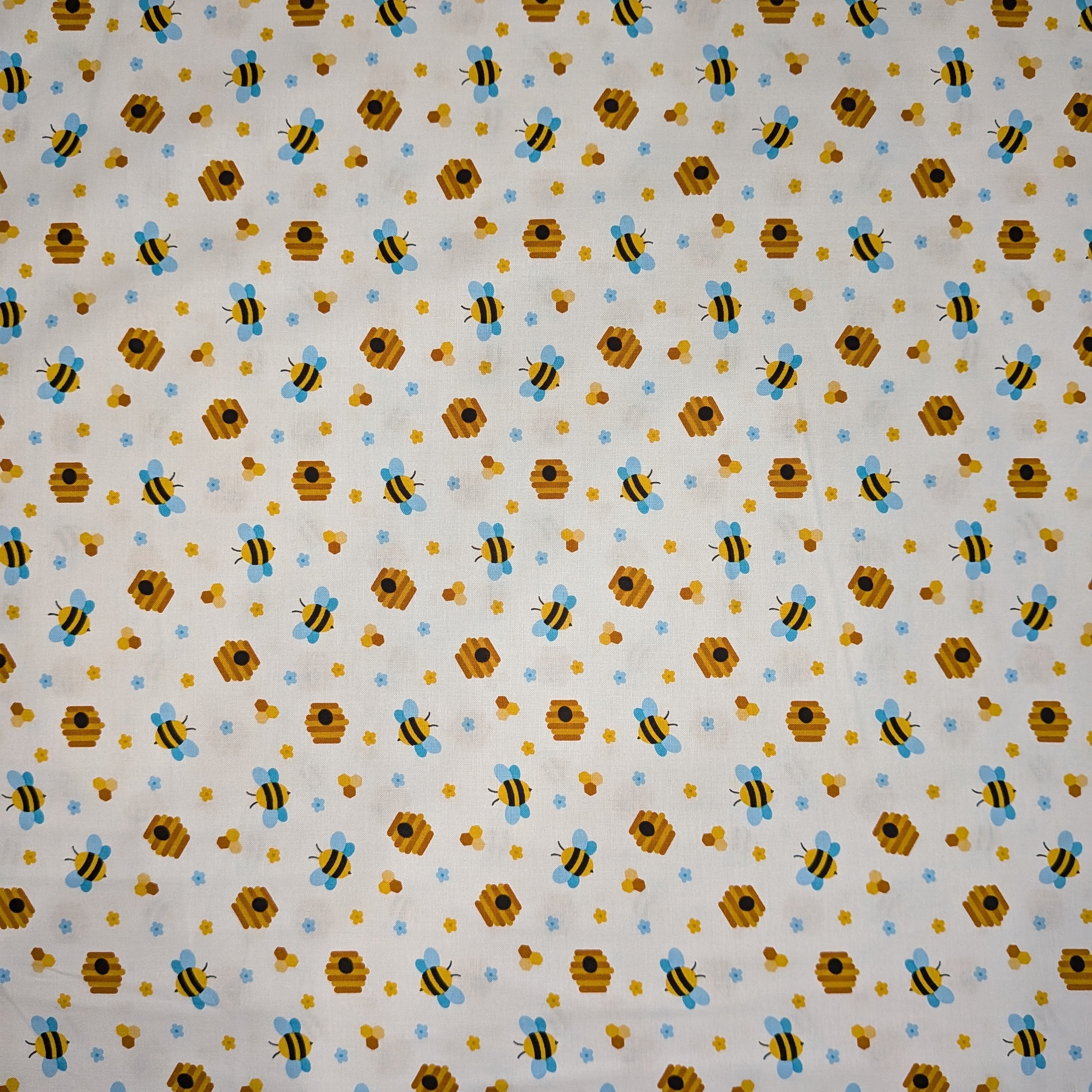 David Textiles ~ BEEHIVE PARTY (Potpourri of Novelty) ~ White ~ Sold by the 1/2 Yard