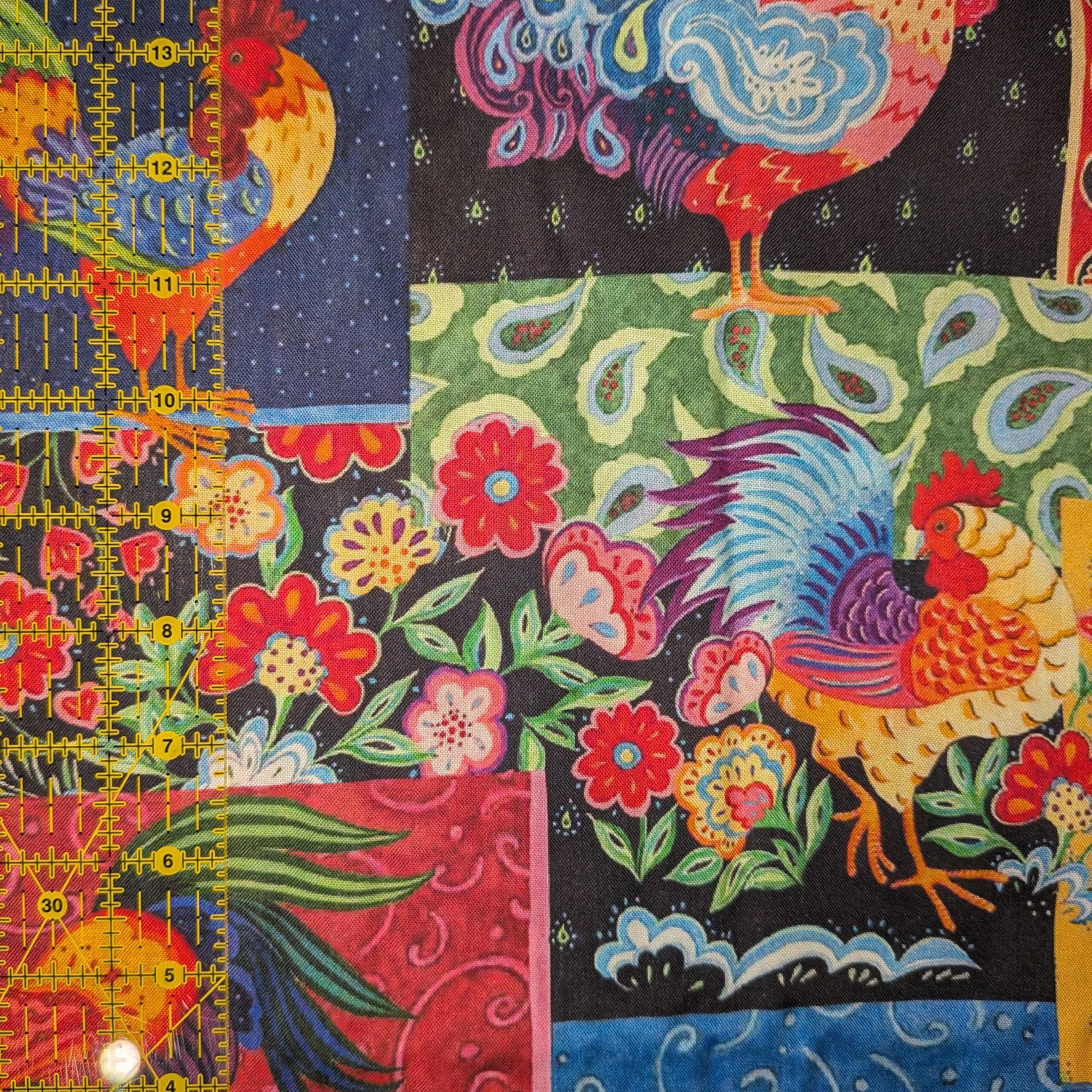 Springs Creative ~ Calico Red ~ ROOSTER PATCH ~ (Licensed Print) ~ Multi ~ Sold by the 1/2 Yard