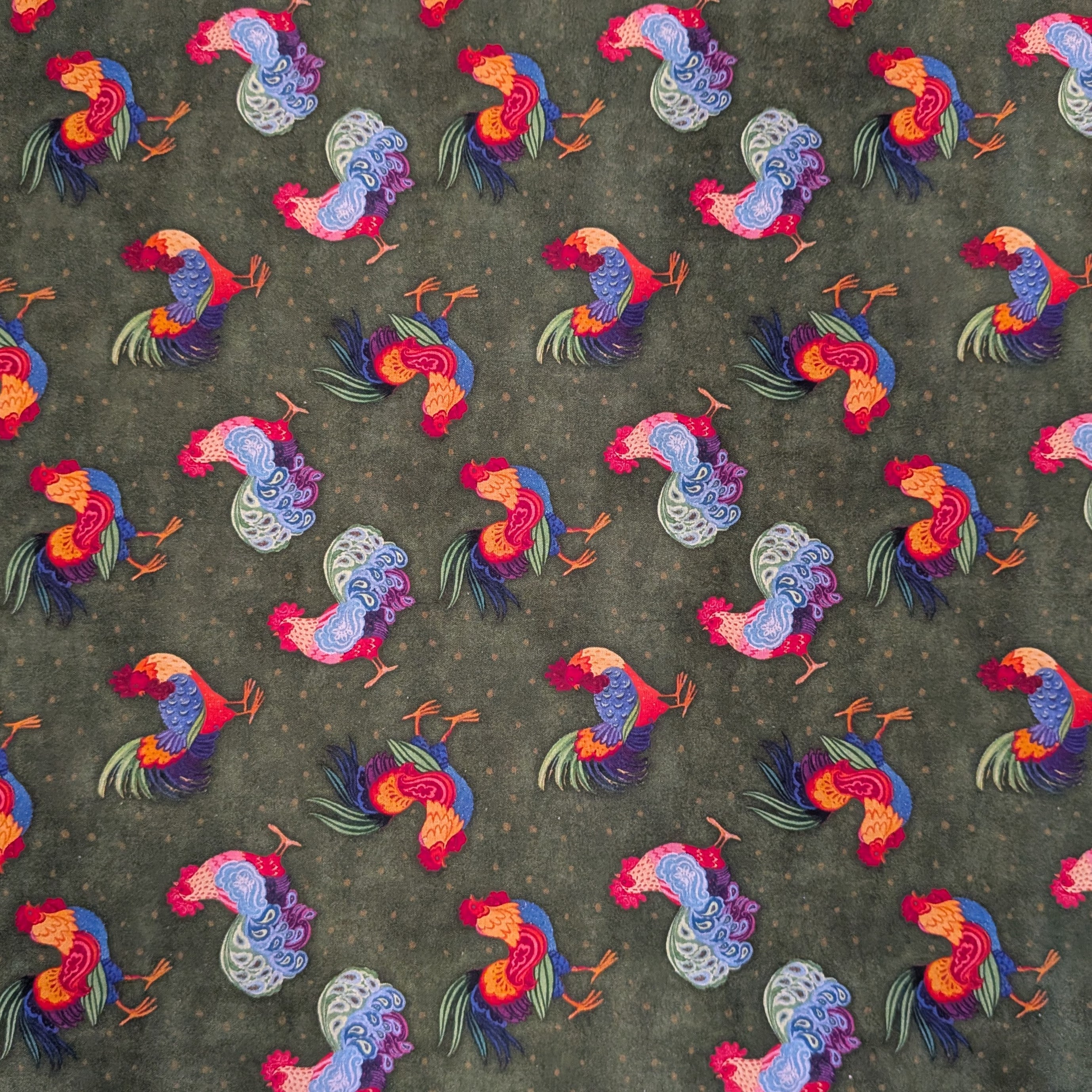 Springs Creative ~ Calico Red ~ ROOSTER TOSS ~ (Licensed Print) ~ Multi ~ Sold by the 1/2 Yard