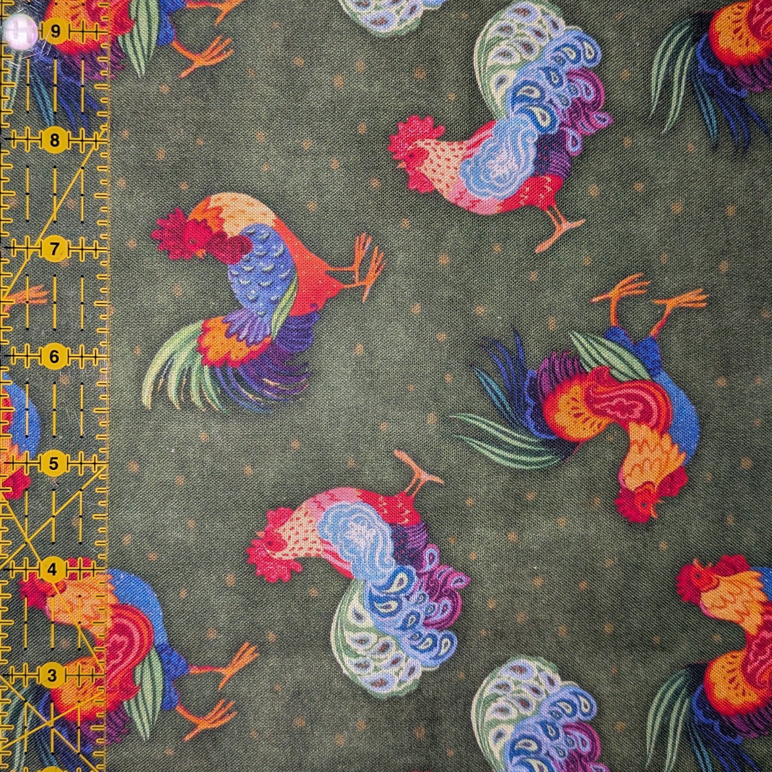 Springs Creative ~ Calico Red ~ ROOSTER TOSS ~ (Licensed Print) ~ Multi ~ Sold by the 1/2 Yard