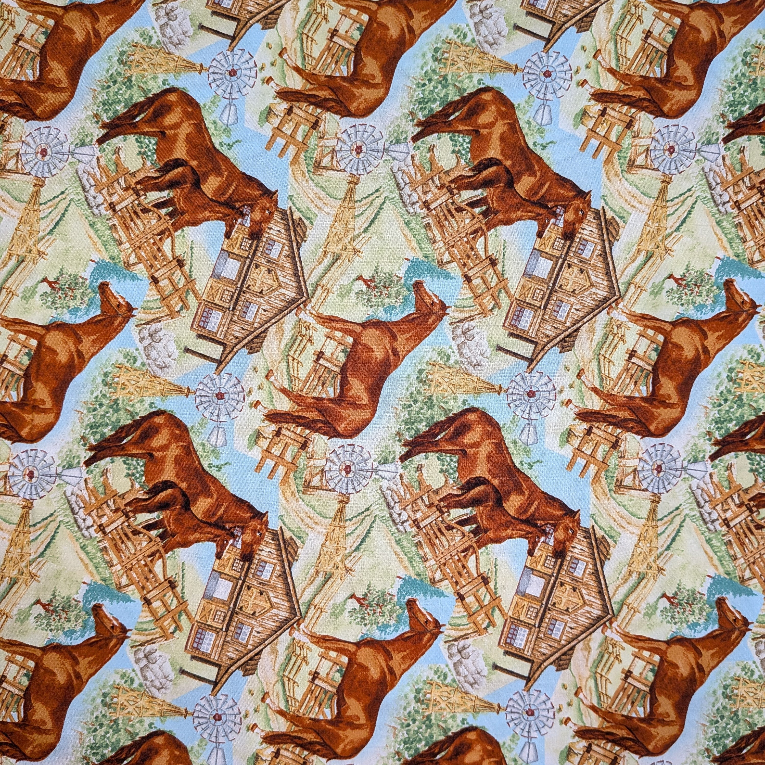 David Textiles ~ FARM HORSE (Potpourri of Novelty) ~ Multi ~ Sold by the 1/2 Yard