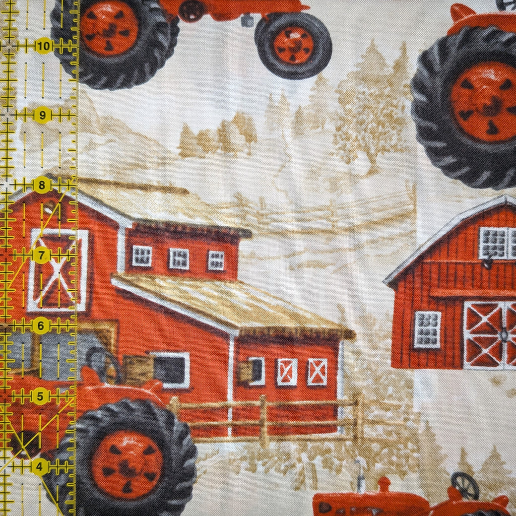 David Textiles ~ FARM TRACTORS (Potpourri of Novelty) ~ Multi ~ Sold by the 1/2 Yard