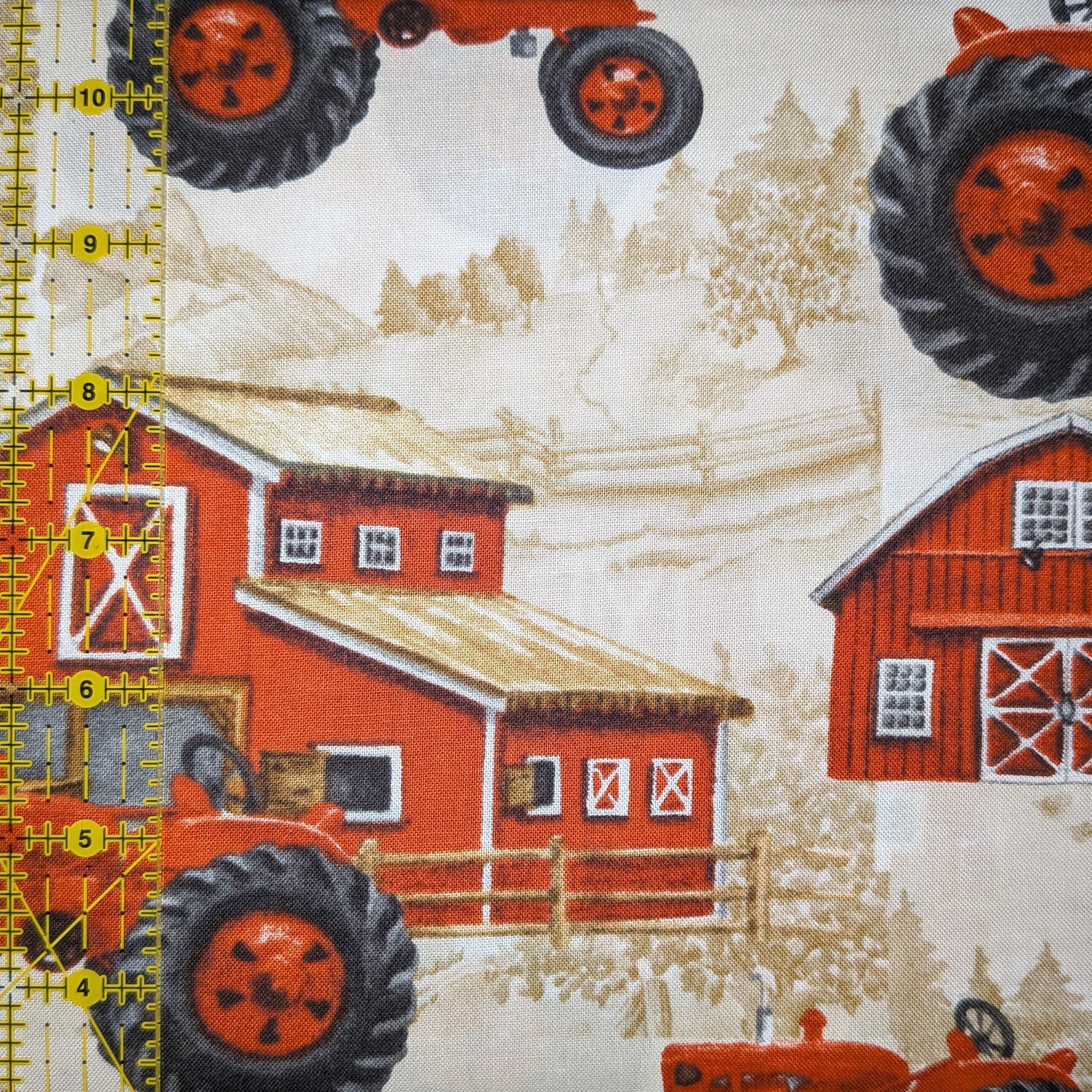David Textiles ~ FARM TRACTORS (Potpourri of Novelty) ~ Multi ~ Sold by the 1/2 Yard