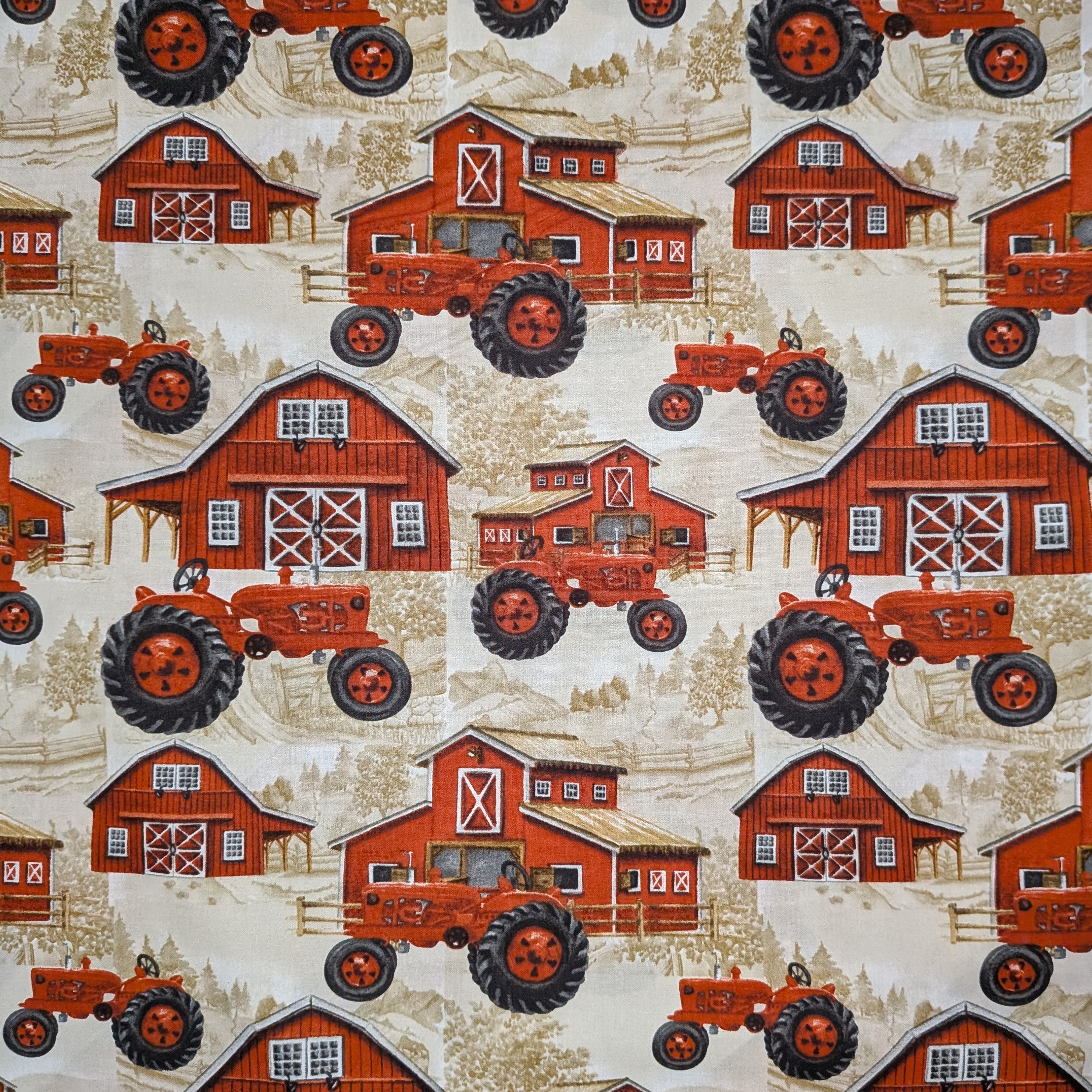 David Textiles ~ FARM TRACTORS (Potpourri of Novelty) ~ Multi ~ Sold by the 1/2 Yard