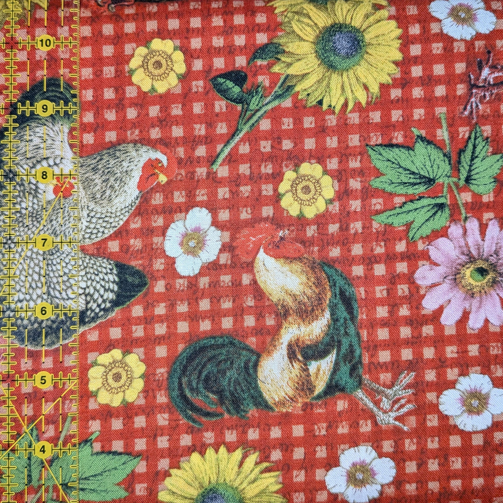 David Textiles ~ FARMHOUSE GINGHAM (Potpourri of Novelty) ~ Red ~ Sold by the 1/2 Yard