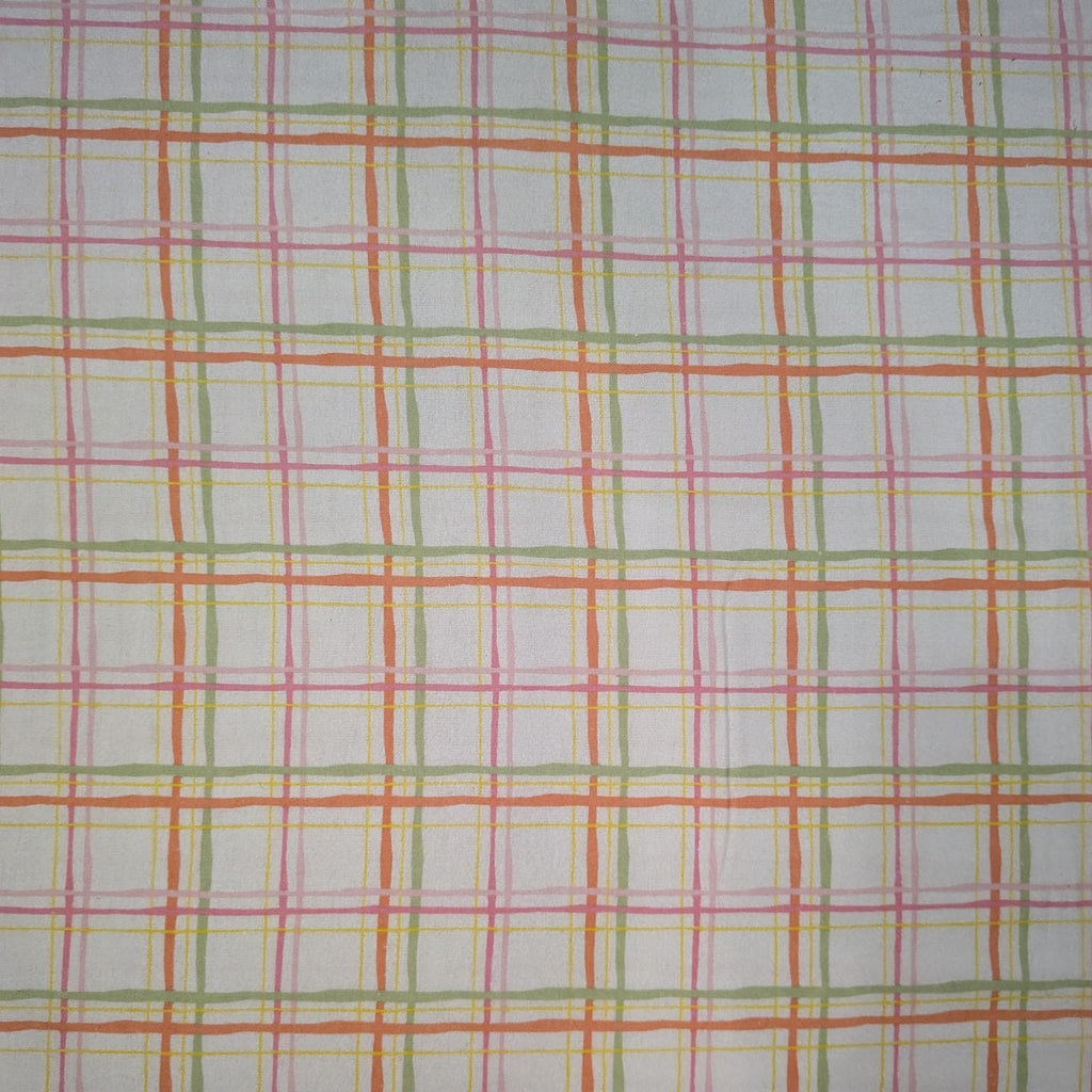 3 Wishes Fabric ~ PLAID WHITE ~ FLANNEL ~ Peach, Green, Pink, and Yellow ~ Sold by the 1/2 Yard