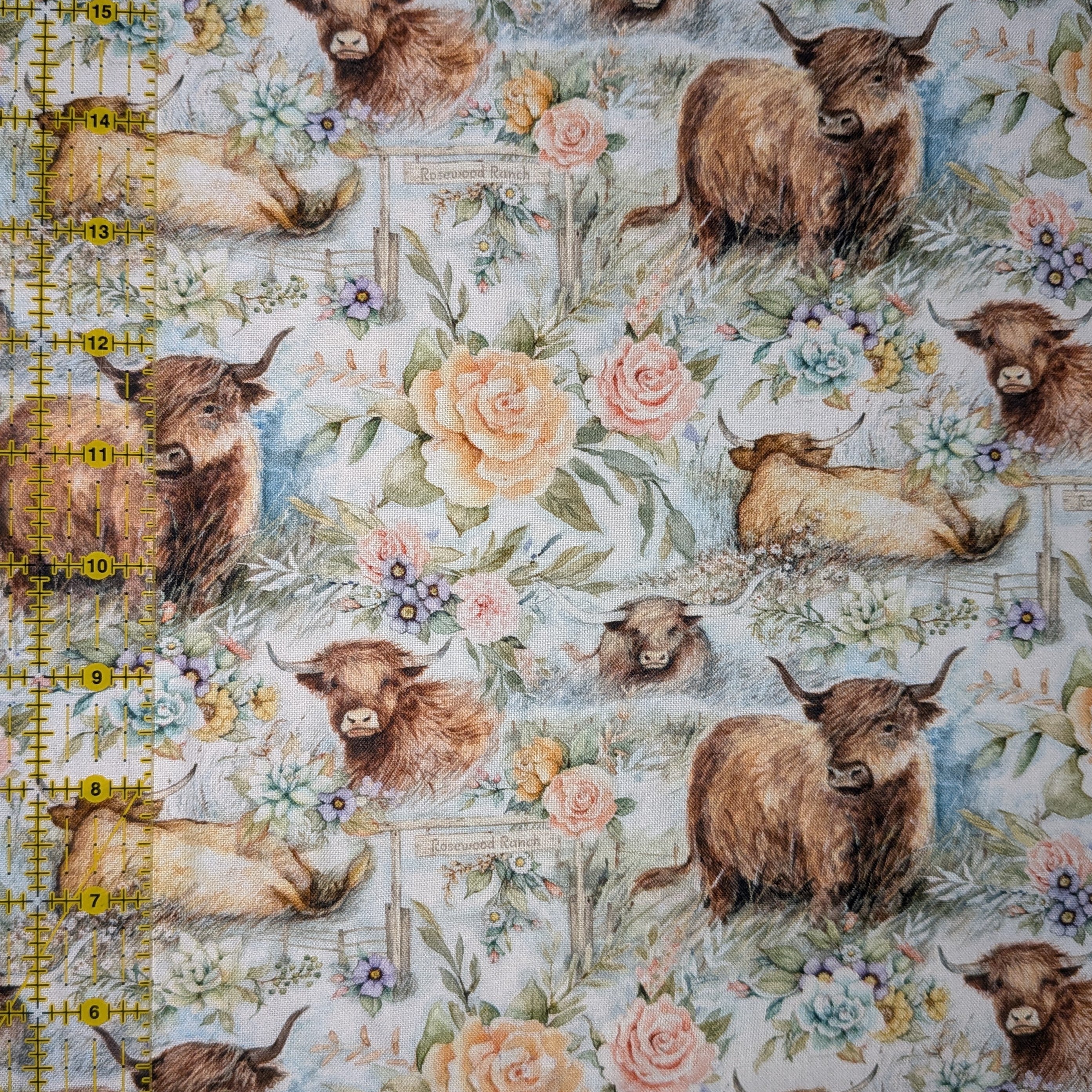 Springs Creative ~ Highland Ranch ~ COW RANCH ~ (Licensed Print) ~ Blue ~ Sold by the 1/2 Yard