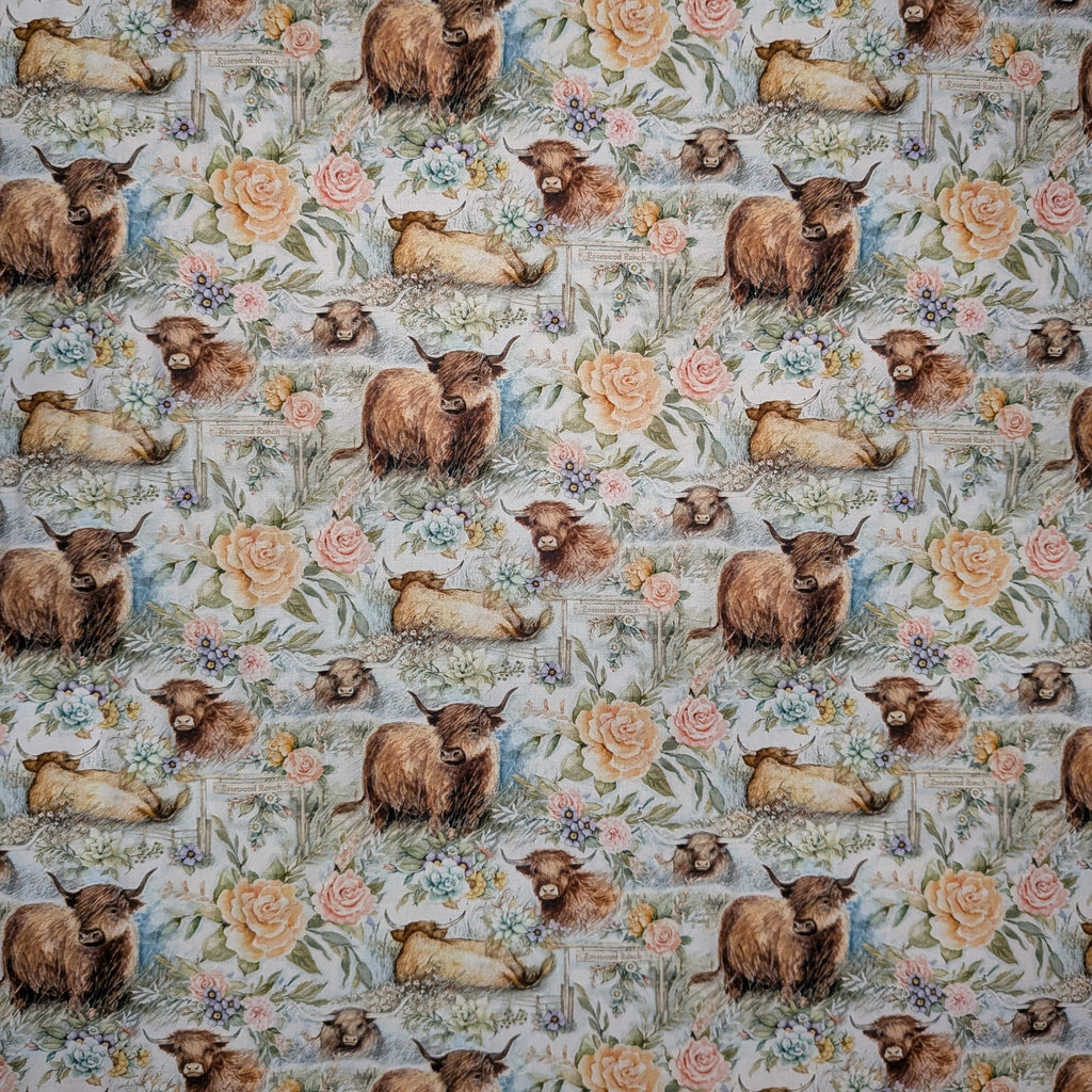 Springs Creative ~ Highland Ranch ~ COW RANCH ~ (Licensed Print) ~ Blue ~ Sold by the 1/2 Yard