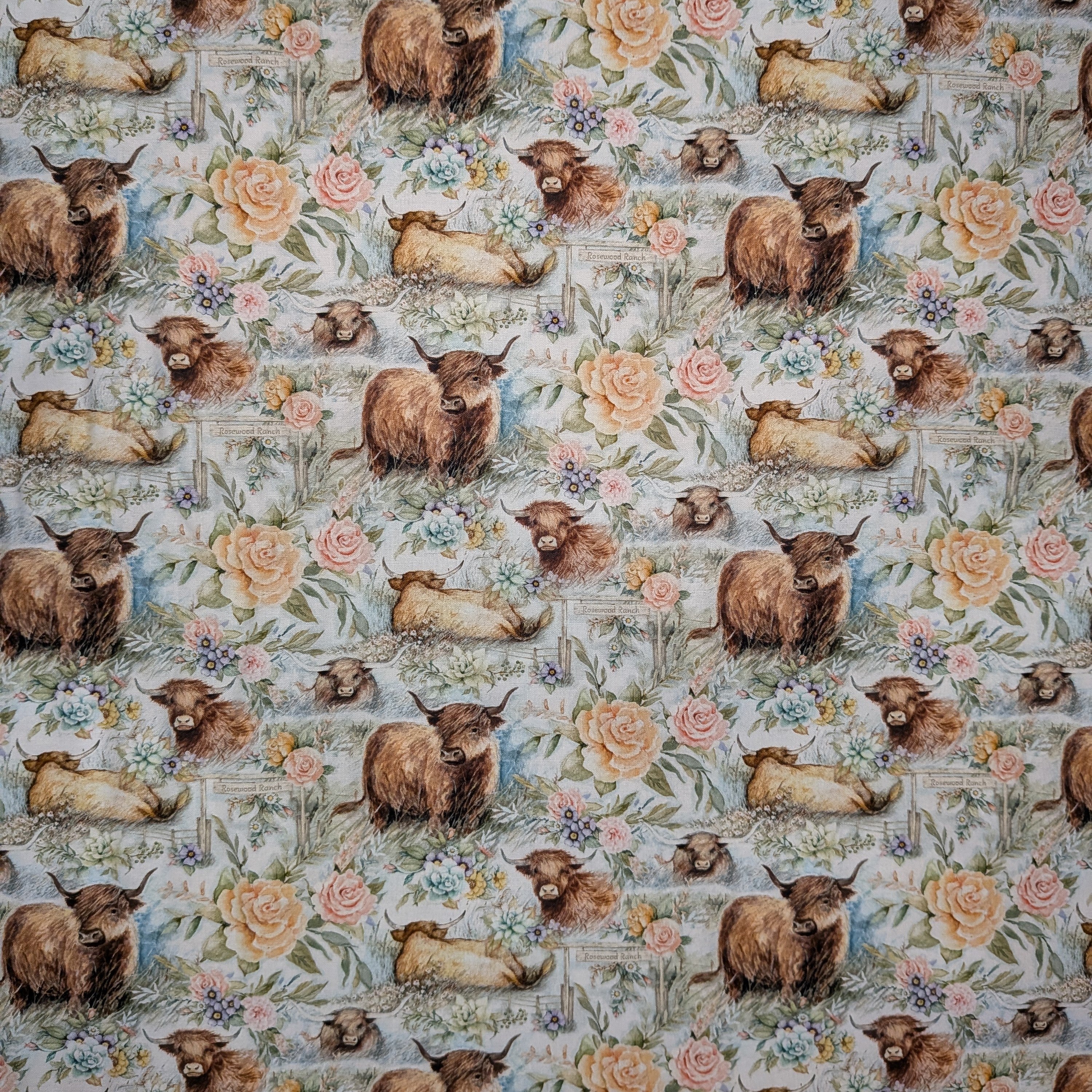 Springs Creative ~ Highland Ranch ~ COW RANCH ~ (Licensed Print) ~ Blue ~ Sold by the 1/2 Yard