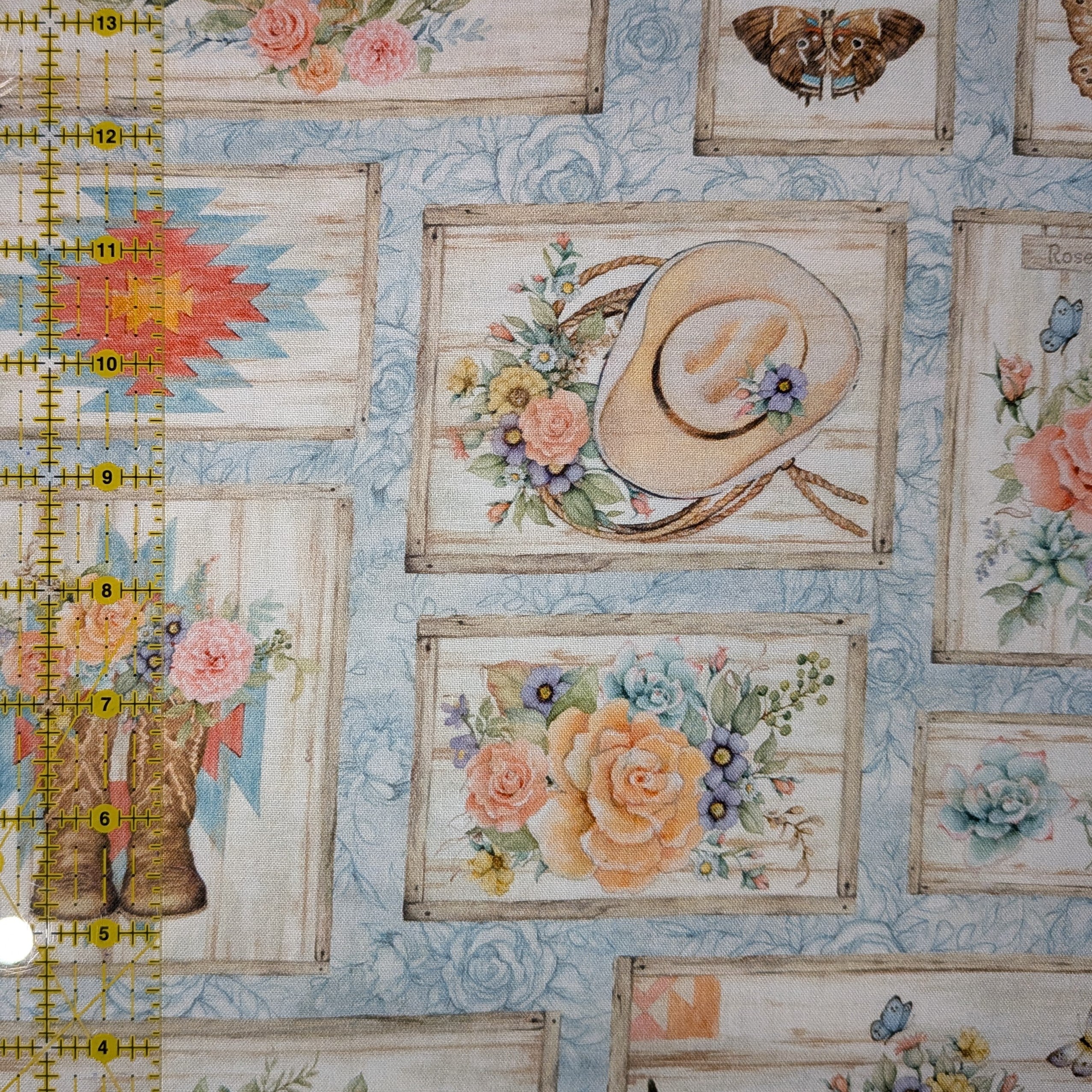 Springs Creative ~ Highland Ranch ~ HIGHLAND PATCH ~ (Licensed Print) ~ Blue ~ Sold by the 1/2 Yard