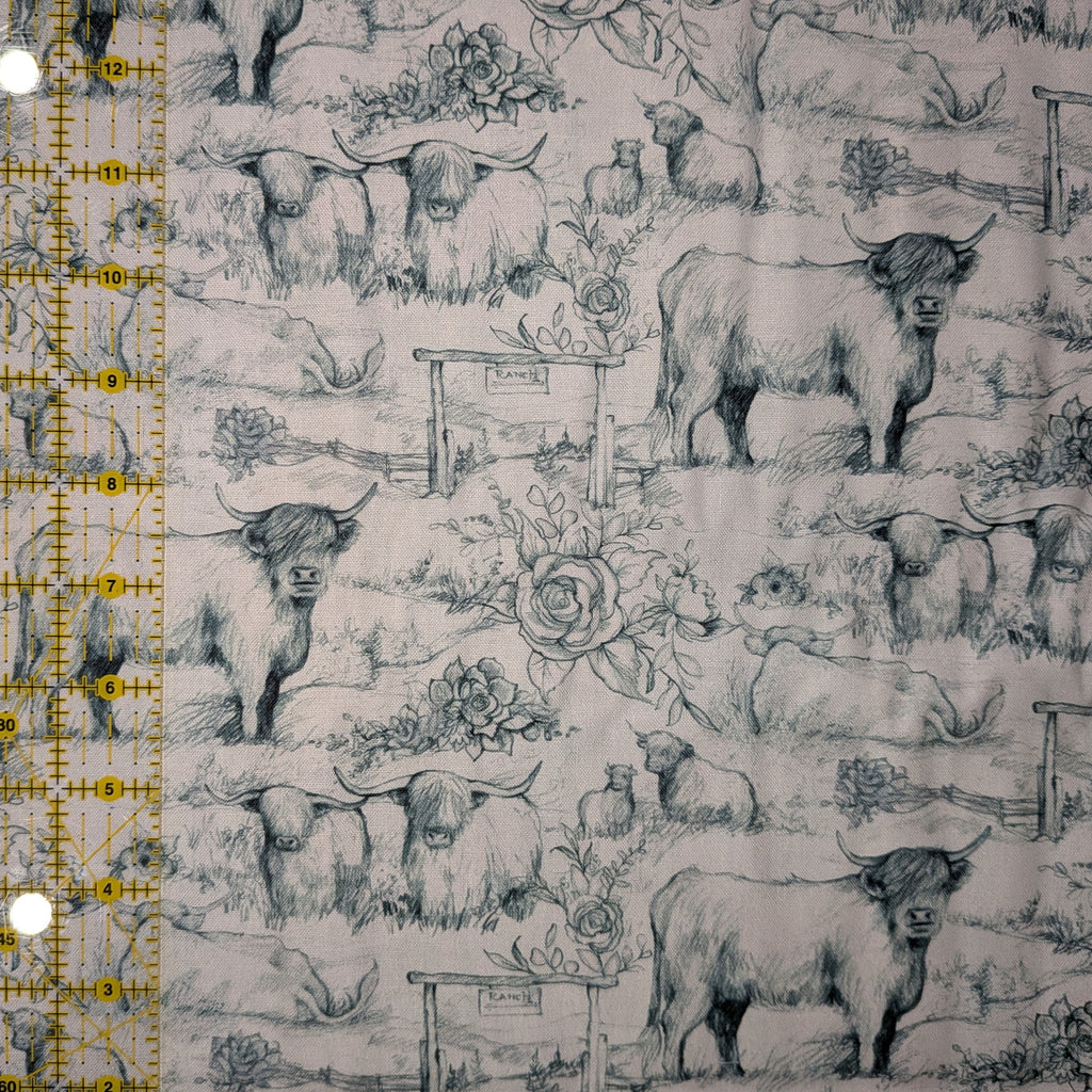 Springs Creative ~ Highland Ranch ~ TOILE ~ (Licensed Print) ~ Blue ~ Sold by the 1/2 Yard