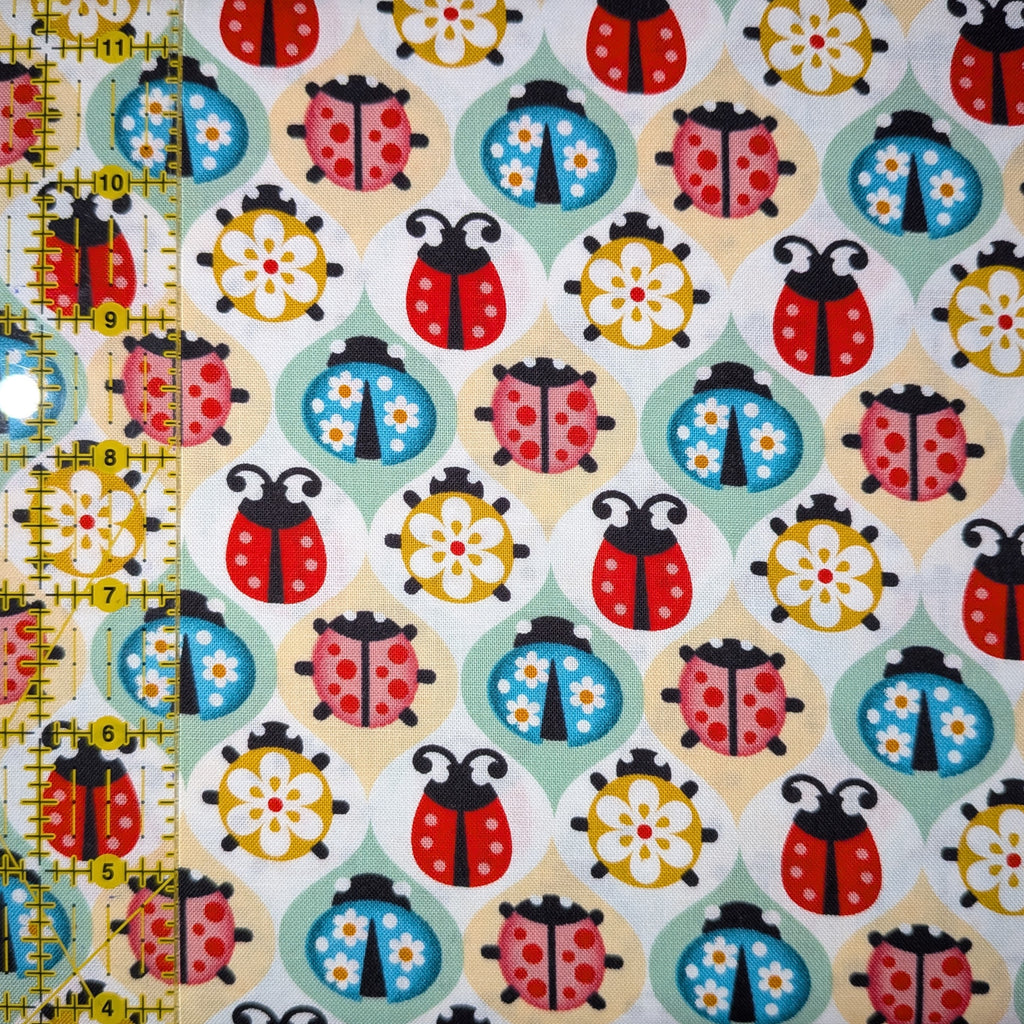 David Textiles ~ LADYBUG DIAMONDS (Potpourri of Novelty) ~ Multi ~ Sold by the 1/2 Yard