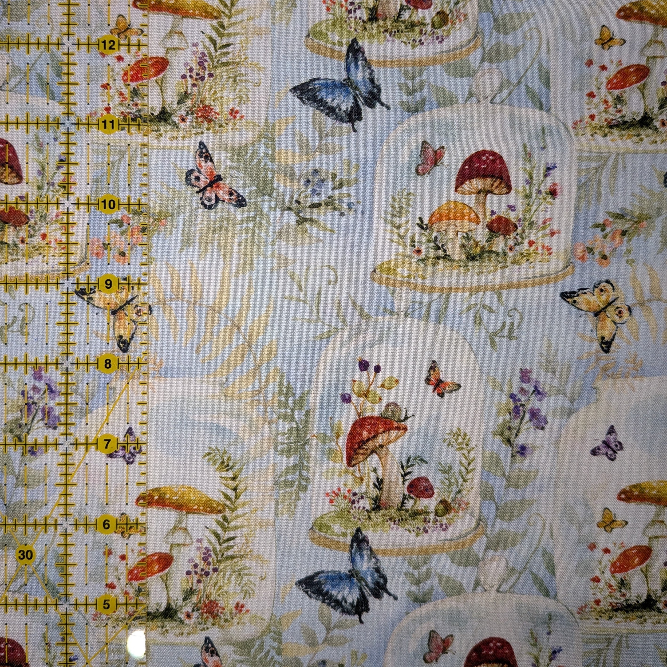 Springs Creative ~ Mushrooms ~ MUSHROOMS JARS ~ (Licensed Print) ~ Blue ~ Sold by the 1/2 Yard