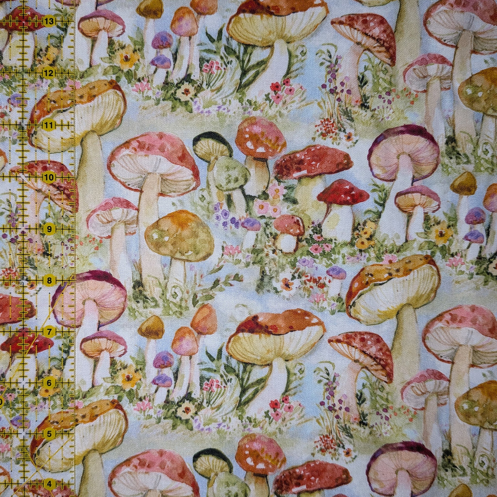 Springs Creative ~ Mushrooms ~ MUSHROOMS PACKED ~ (Licensed Print) ~ Blue ~ Sold by the 1/2 Yard
