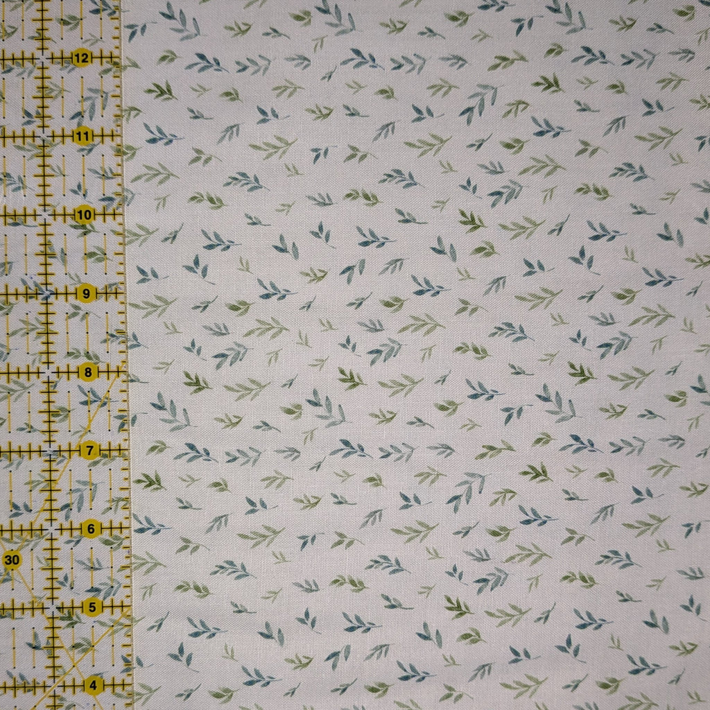 Springs Creative ~ Mushrooms ~ TINY LEAVES ~ (Licensed Print) ~ White ~ Sold by the 1/2 Yard