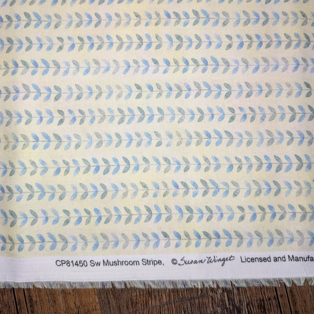 Springs Creative ~ Mushrooms ~ LEAF STRIPE ~ (Licensed Print) ~ Green ~ Sold by the 1/2 Yard