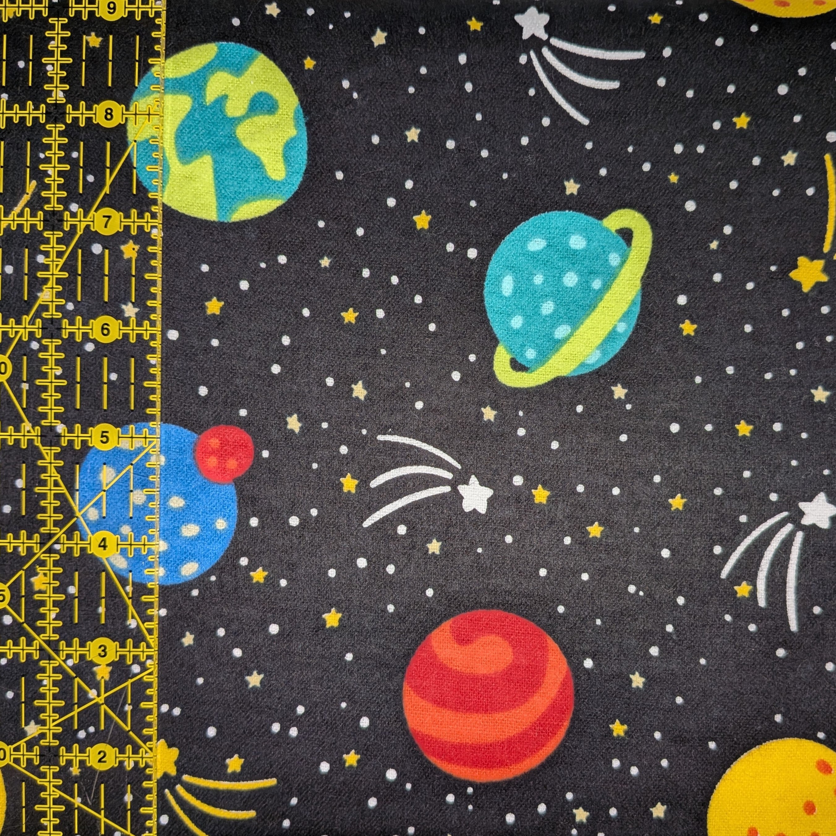 David Textiles ~ PLANETS And STARS ~ FLANNEL ~ Black ~ Sold by the 1/2 Yard