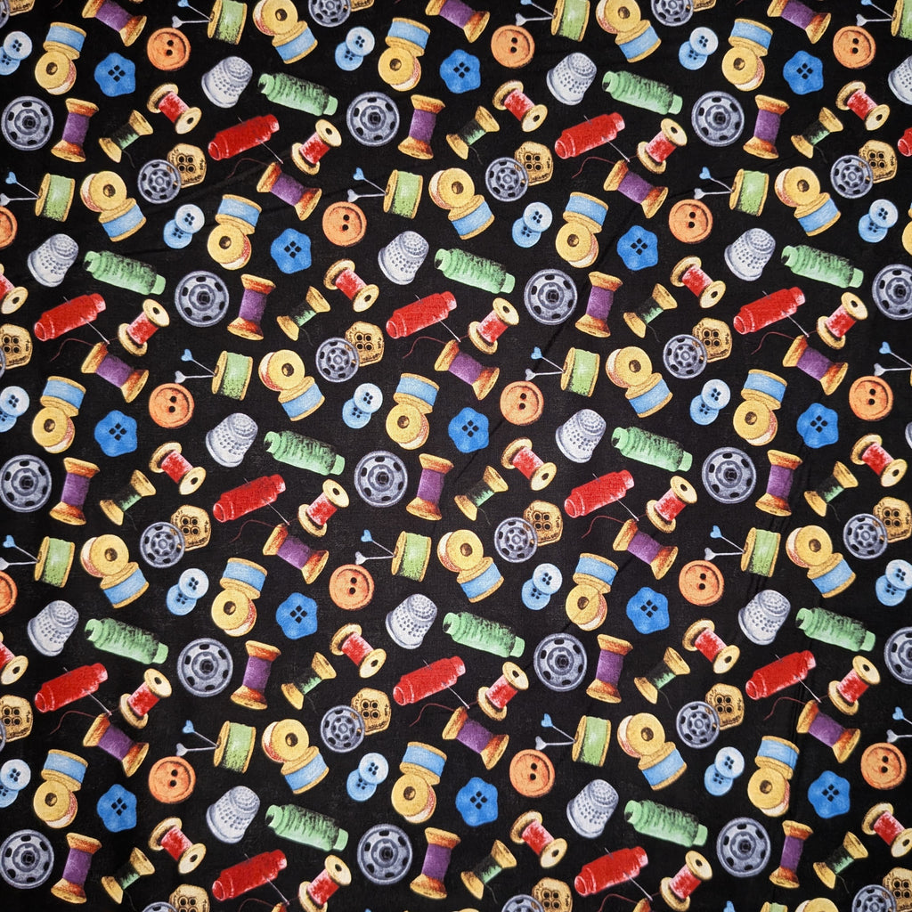 David Textiles ~ SEWING MATERIALS (Potpourri of Novelty) ~ Black ~ Sold by the 1/2 Yard
