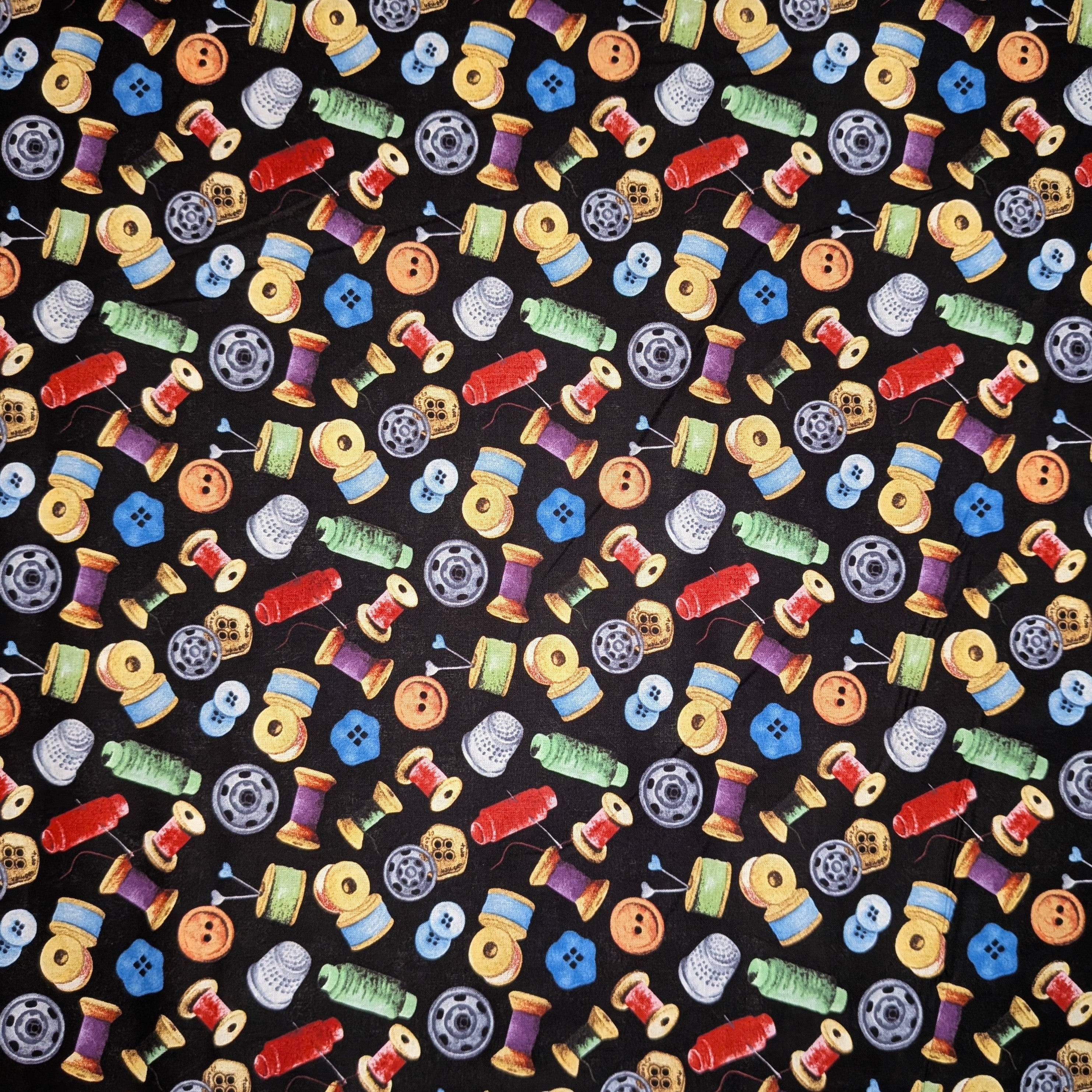 David Textiles ~ SEWING MATERIALS (Potpourri of Novelty) ~ Black ~ Sold by the 1/2 Yard