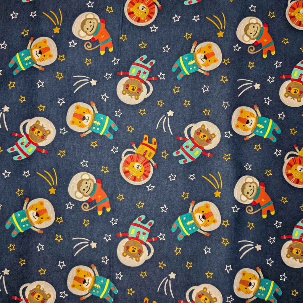 David Textiles ~ SPACE KIDS Toss ~ FLANNEL ~ Blue ~ Sold by the 1/2 Yard