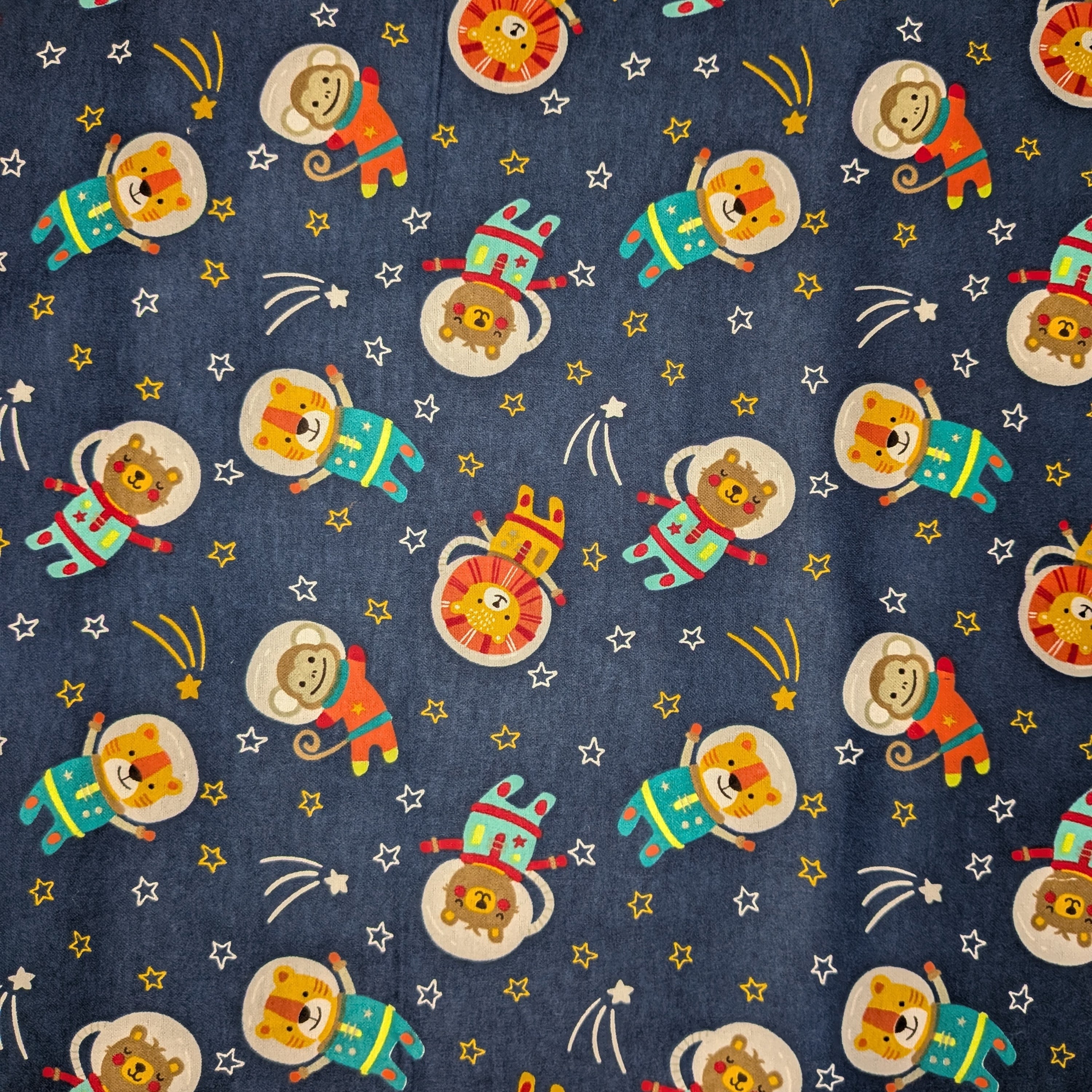 David Textiles ~ SPACE KIDS Toss ~ FLANNEL ~ Blue ~ Sold by the 1/2 Yard
