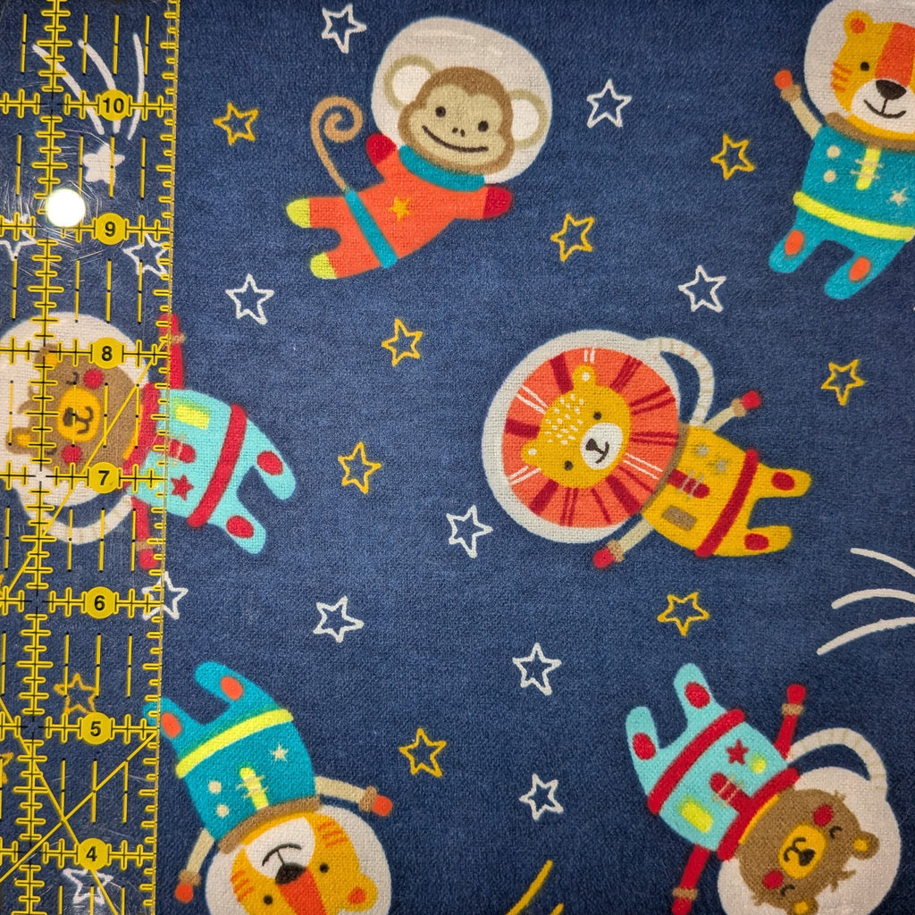 David Textiles ~ SPACE KIDS Toss ~ FLANNEL ~ Blue ~ Sold by the 1/2 Yard