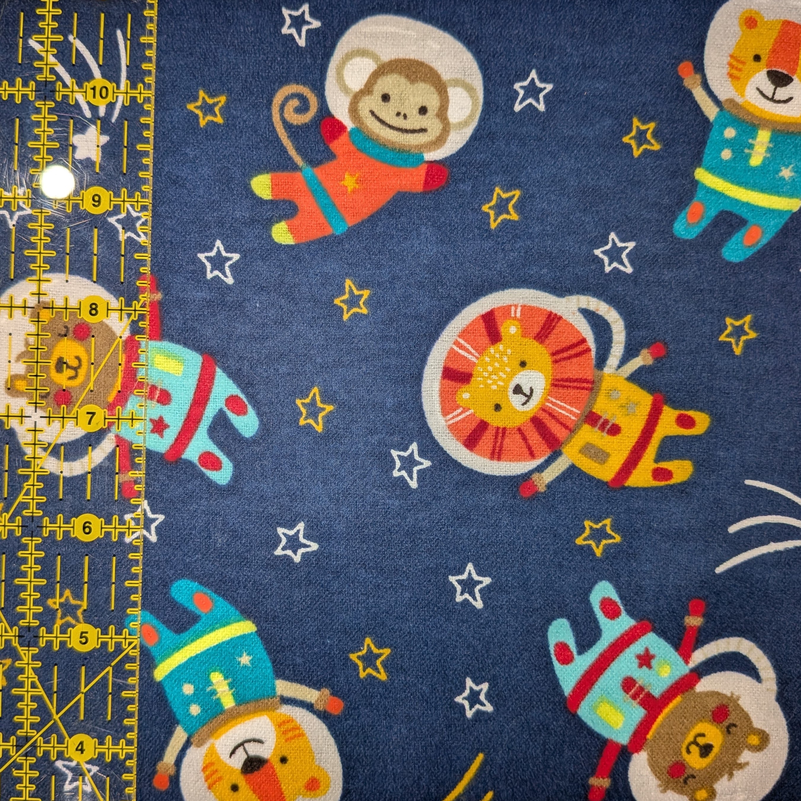 David Textiles ~ SPACE KIDS Toss ~ FLANNEL ~ Blue ~ Sold by the 1/2 Yard