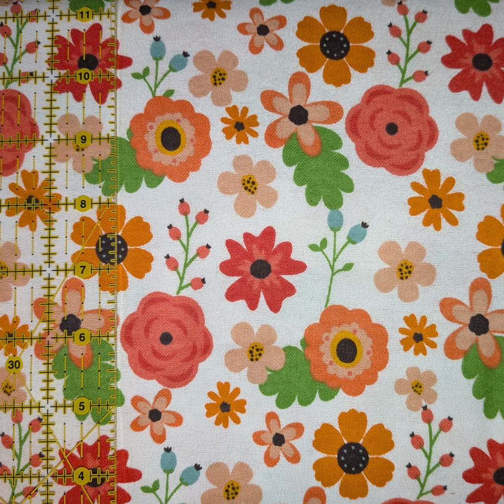 David Textiles ~ SPRING FLOWERS ~ FLANNEL ~ White ~ Sold by the 1/2 Yard