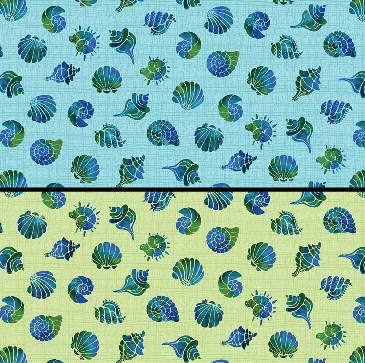 Benartex ~ ATLANTIS (Mythical Mermaids) ~ SHELLS, Turquoise or Lime ~ Sold by the 1/2 Yard