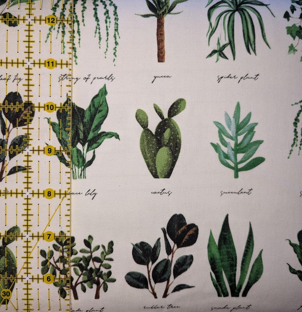 David Textiles ~ PLANT NAMES (Potpourri of Novelty) ~ White & Green ~ Sold by the 1/2 Yard
