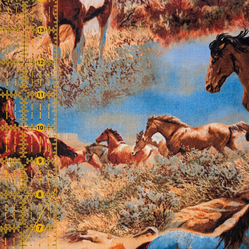 David Textiles ~ HORSE In THE PRAIRIE (Potpourri of Novelty) ~ Multi ~ Sold by the 1/2 Yard