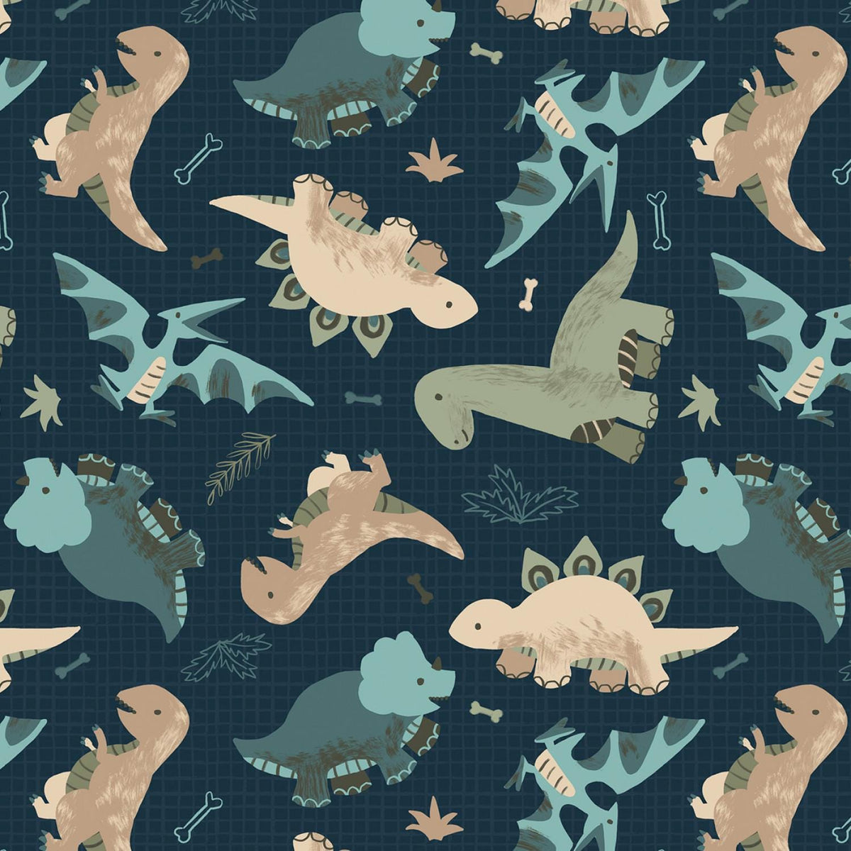 David Textiles ~ GOING DINO Toss ~ FLANNEL ~ Blue ~ Sold by the 1/2 Yard