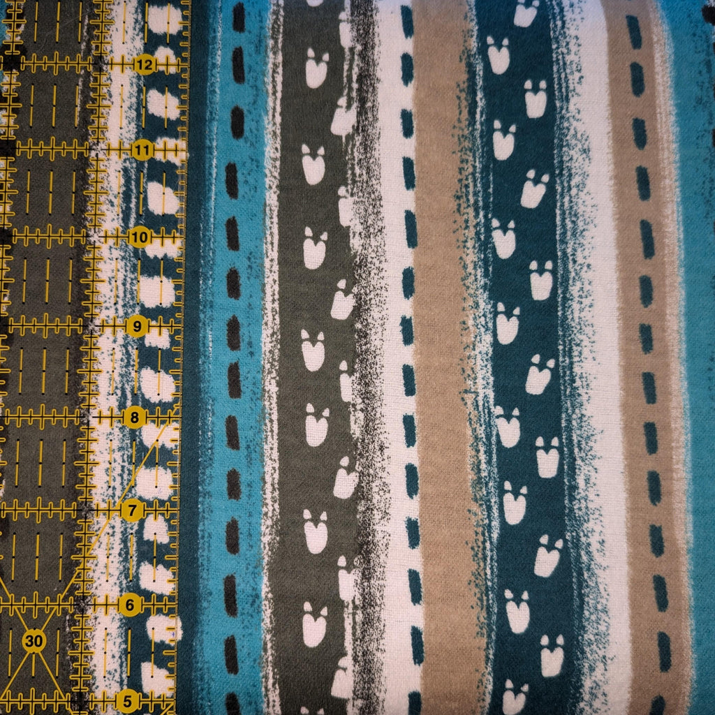 David Textiles ~ GOING DINO Stripe ~ FLANNEL ~ Multi~ Sold by the 1/2 Yard