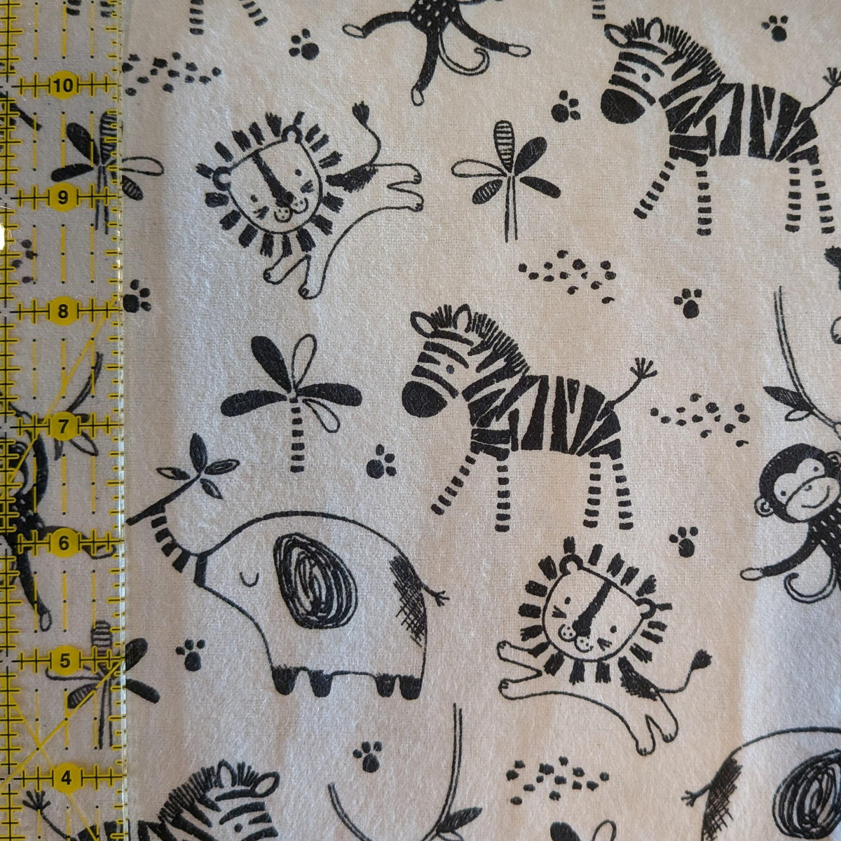 3 Wishes Fabric ~ Black and White SAFARI ~ FLANNEL ~ Black and White ~ Sold by the 1/2 Yard