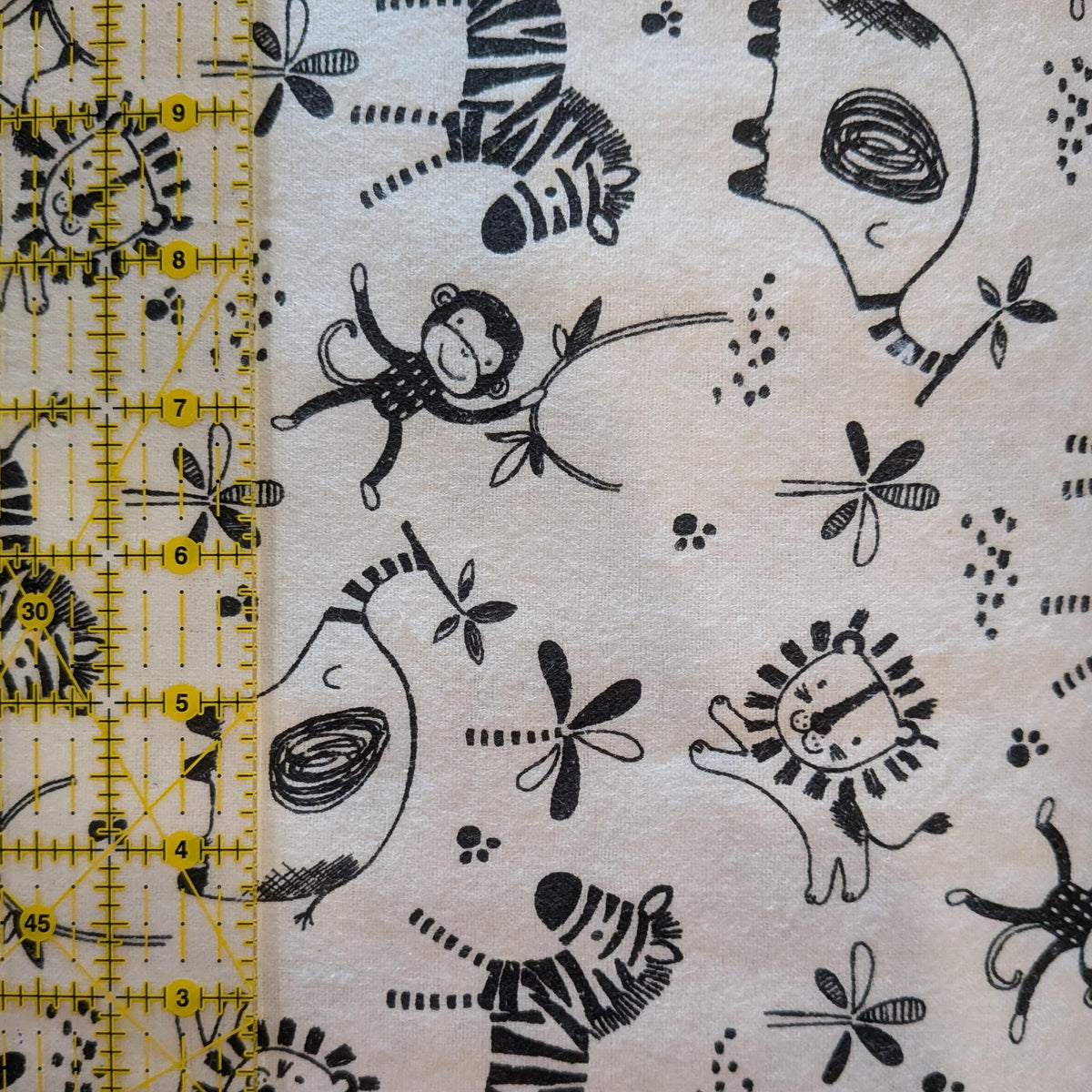 3 Wishes Fabric ~ Black and White SAFARI ~ FLANNEL ~ Black and White ~ Sold by the 1/2 Yard