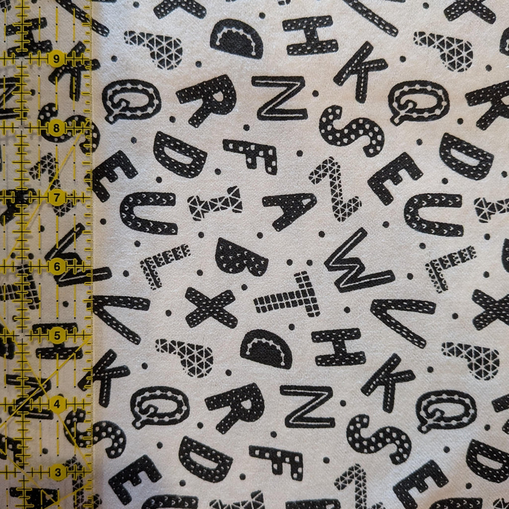 3 Wishes Fabric ~ BLACK LETTERS ~ FLANNEL ~ Black and White ~ Sold by the 1/2 Yard