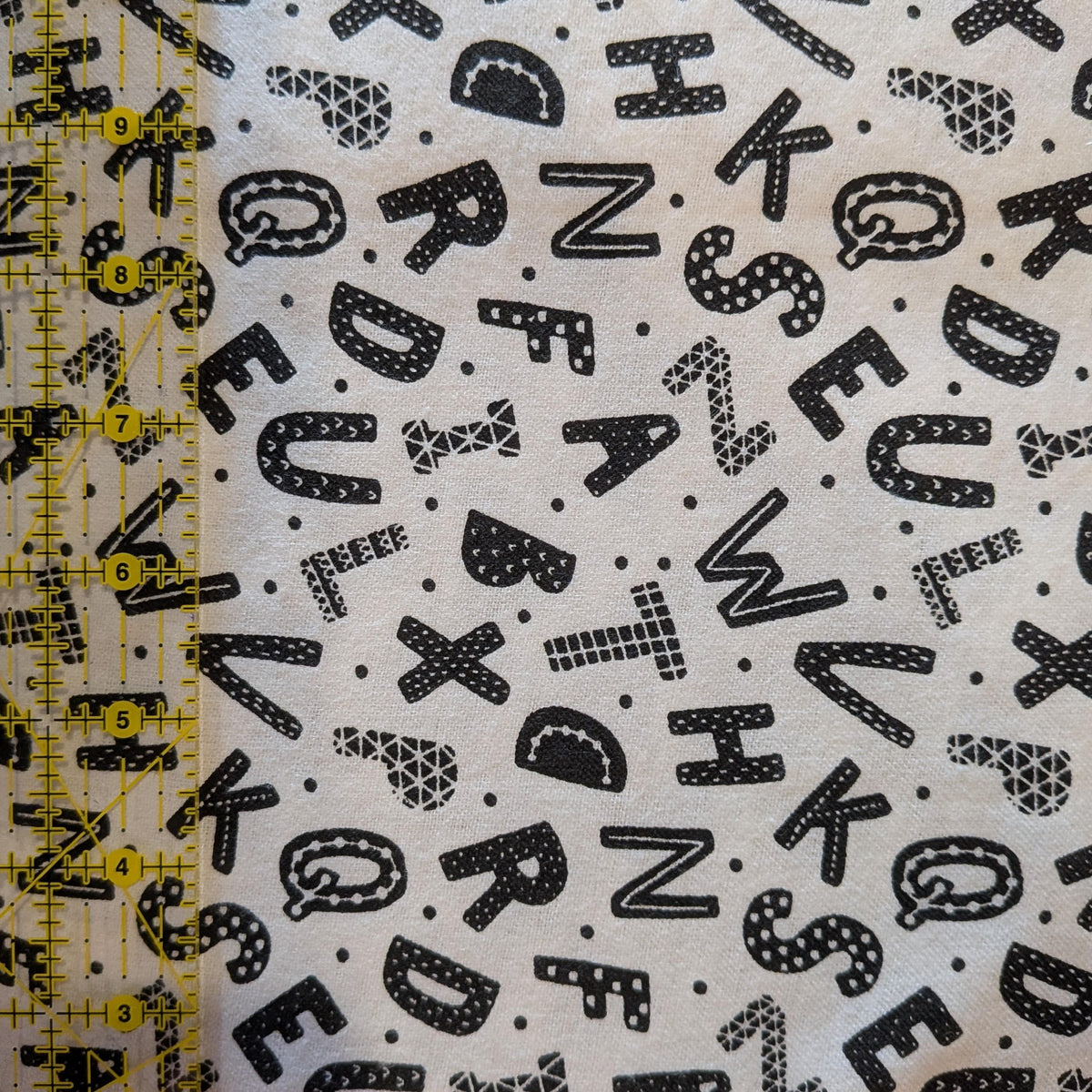 3 Wishes Fabric ~ BLACK LETTERS ~ FLANNEL ~ Black and White ~ Sold by the 1/2 Yard