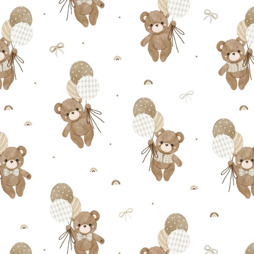 Camelot Fabrics ~ TEDDY BEAR'S Adventures ~ FLANNEL ~ White, Beige, and Taupe ~ Sold by the 1/2 Yard