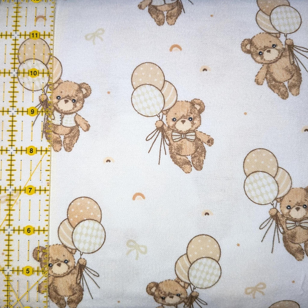 Camelot Fabrics ~ TEDDY BEAR'S Adventures ~ FLANNEL ~ White, Beige, and Taupe ~ Sold by the 1/2 Yard